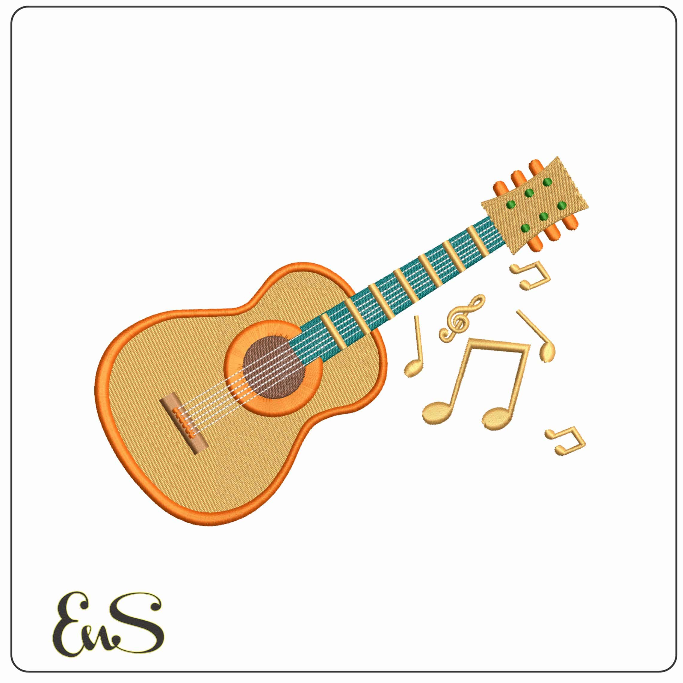 Guitar and Music Notes   - Elegant embroidery design file - instant download