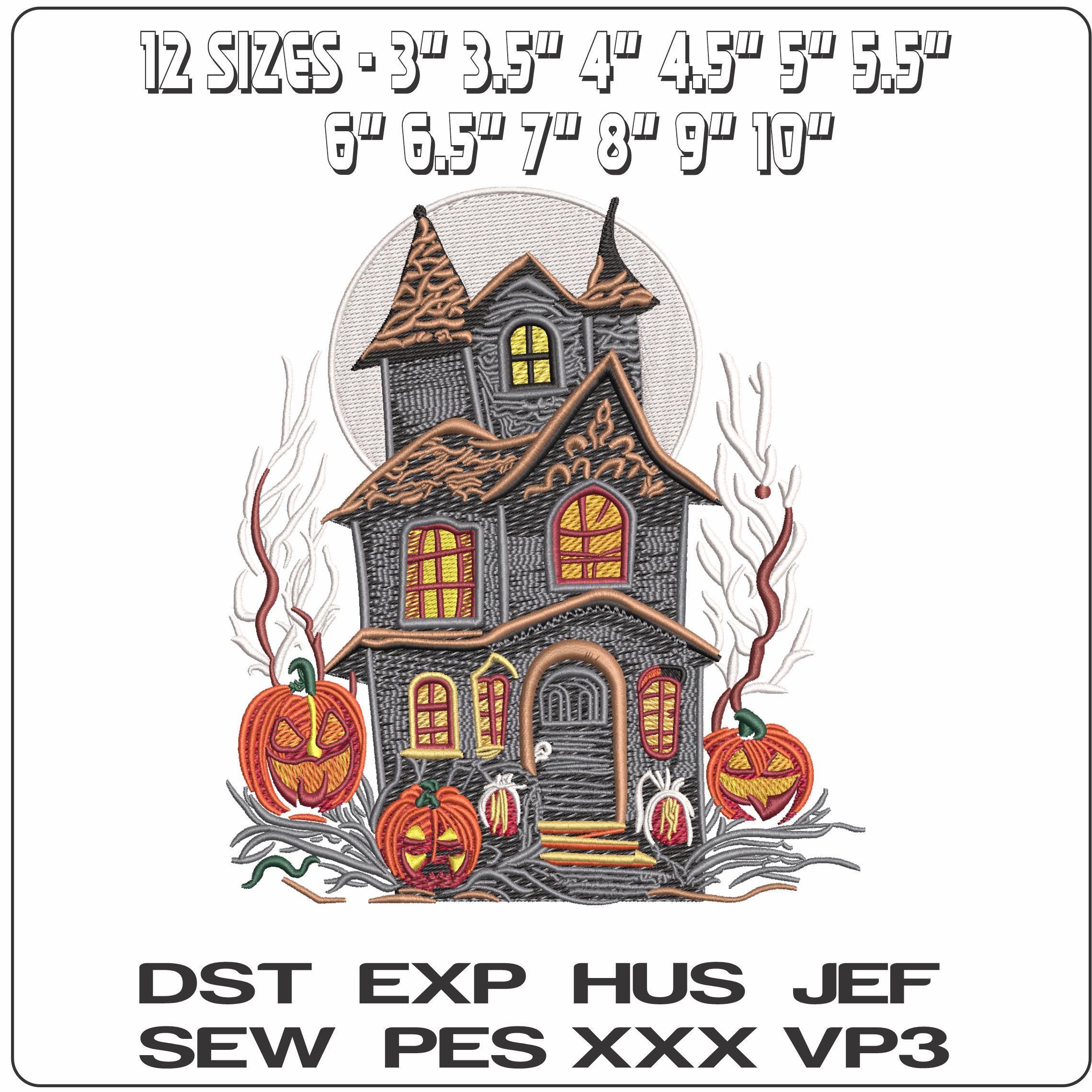 Halloween Haunted House   - Elegant embroidery design file - instant download — view 2