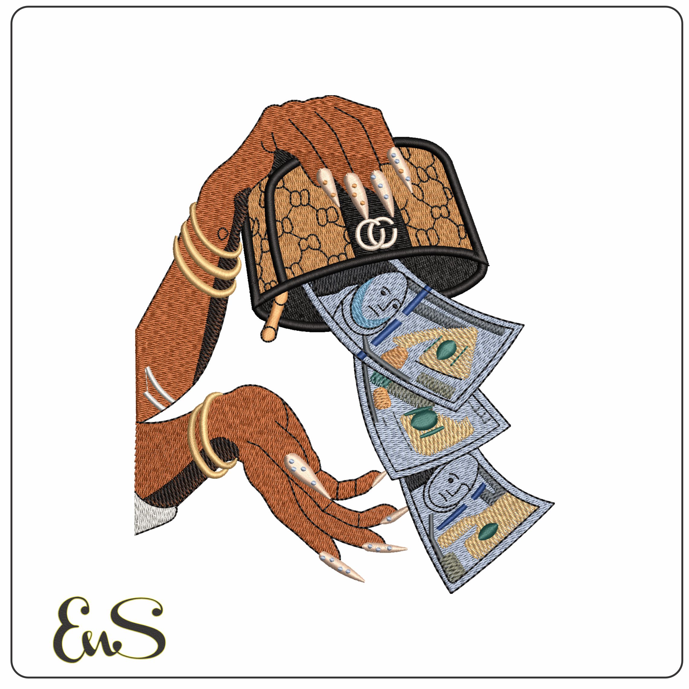 Hand with Gucci Purse   - Elegant embroidery design file - instant download