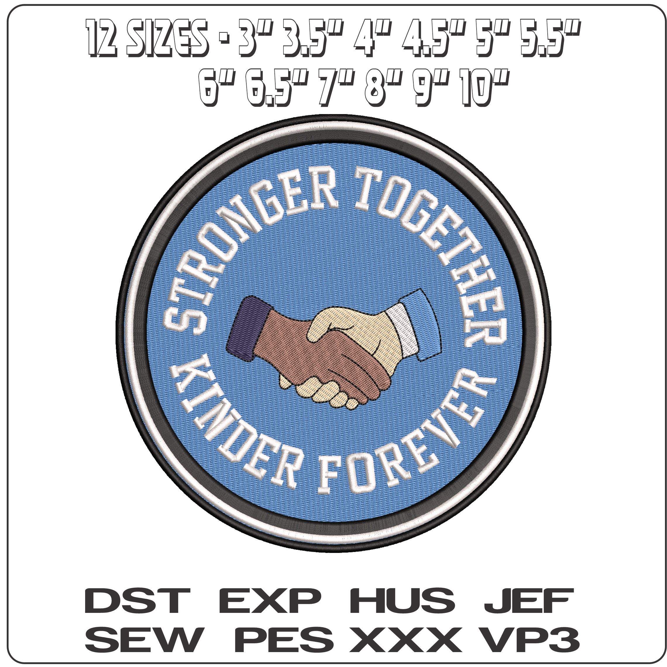 Hands Stronger Together Kinder Forever   - Elegant embroidery design file - instant download — view 2