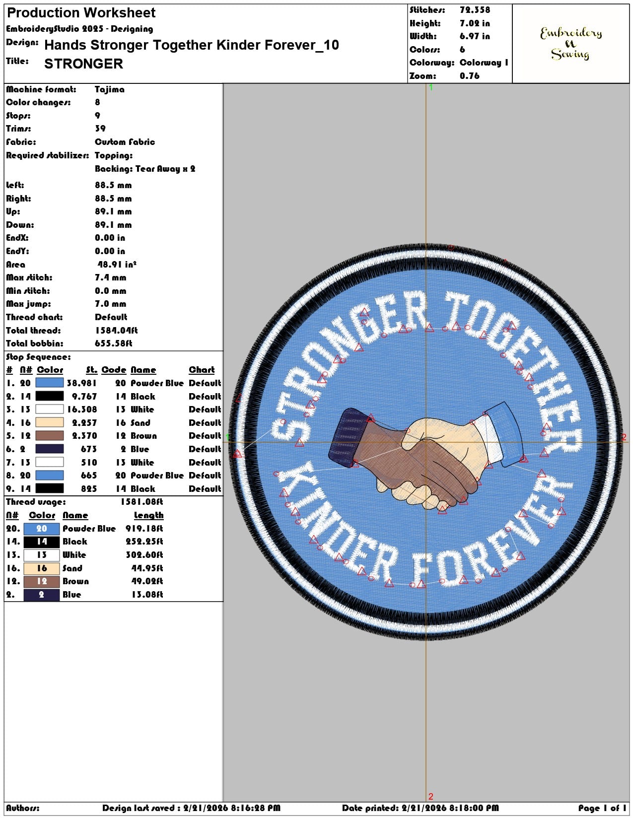 Hands Stronger Together Kinder Forever   - Elegant embroidery design file - instant download — view 3