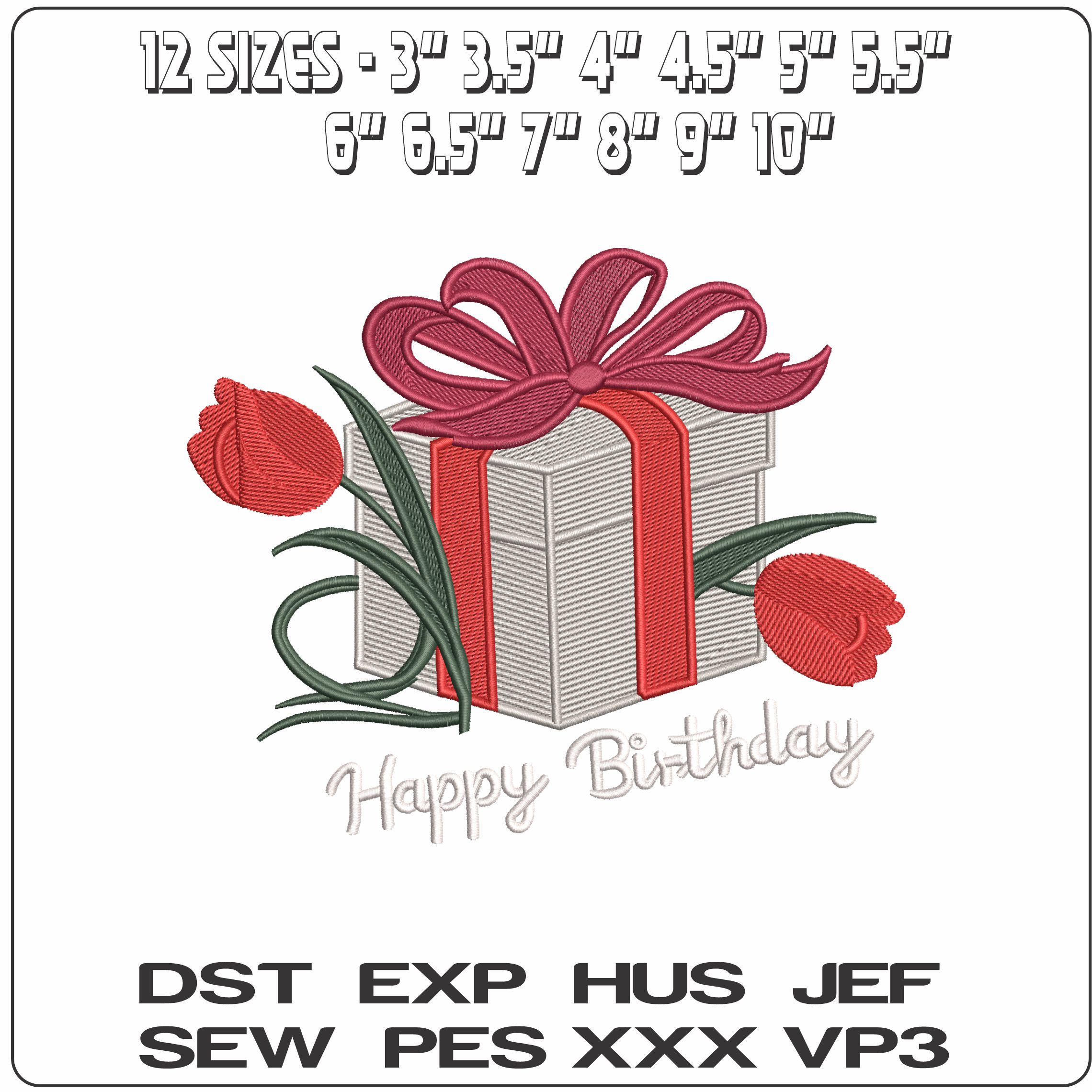 Happy Birthday Present   - Elegant embroidery design file - instant download — view 2