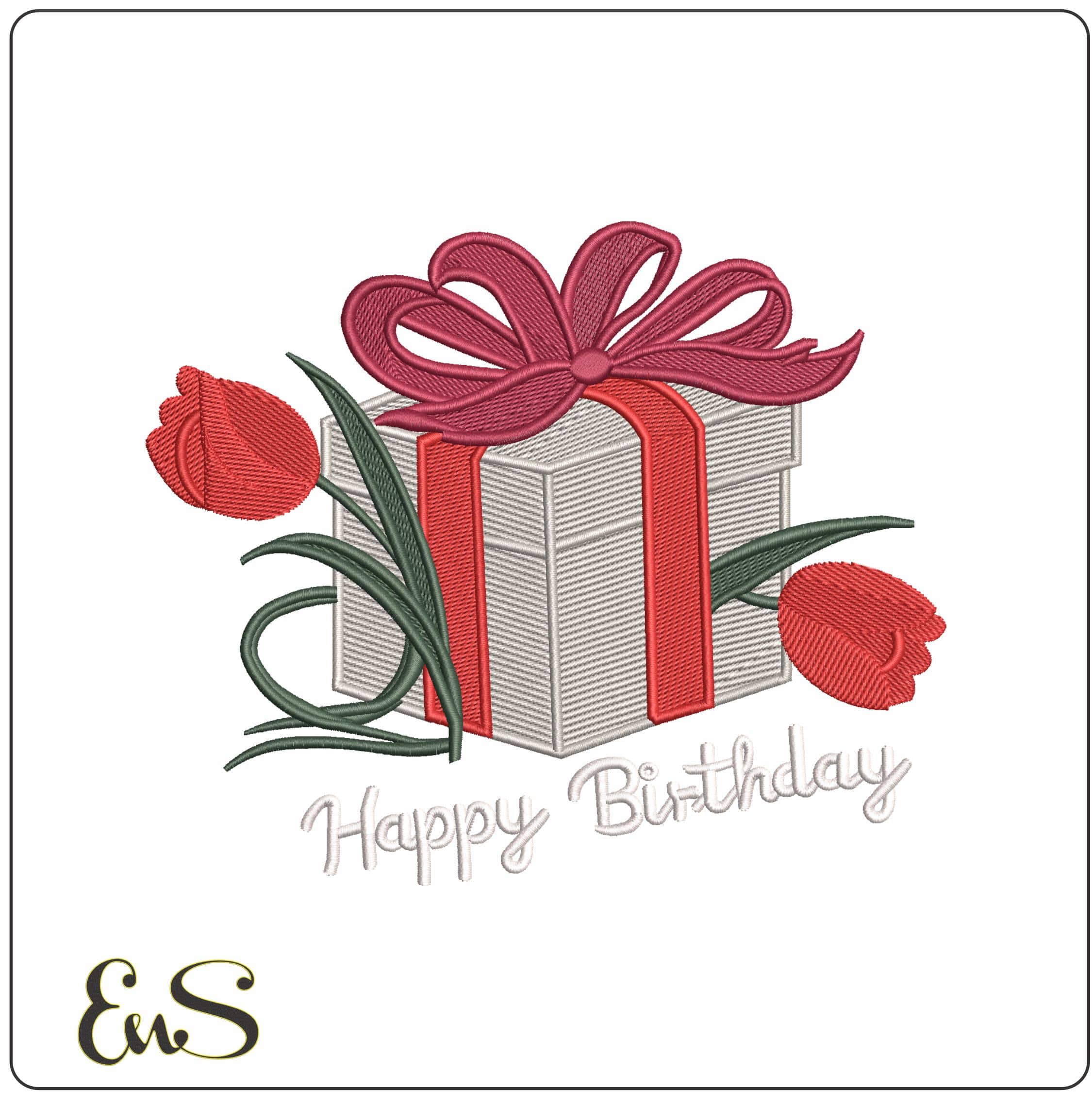 Happy Birthday Present   - Elegant embroidery design file - instant download