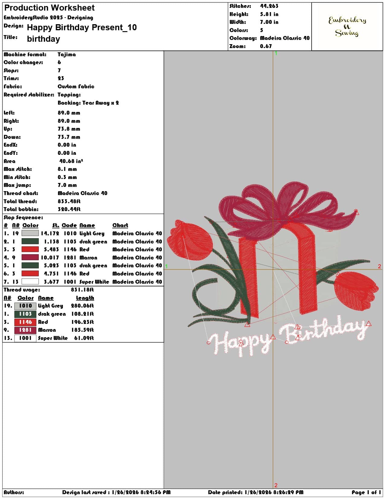 Happy Birthday Present   - Elegant embroidery design file - instant download — view 3