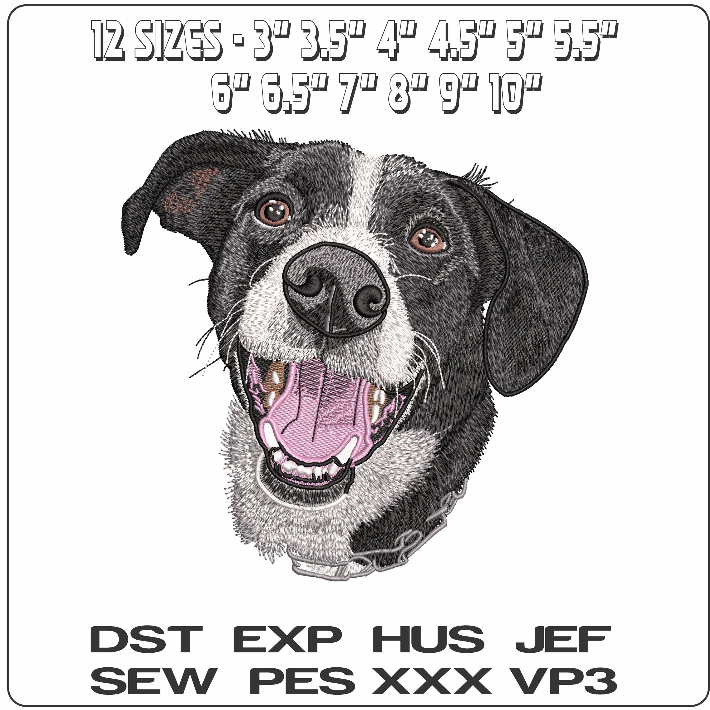 Happy Dog Face   - Elegant embroidery design file - instant download — view 2