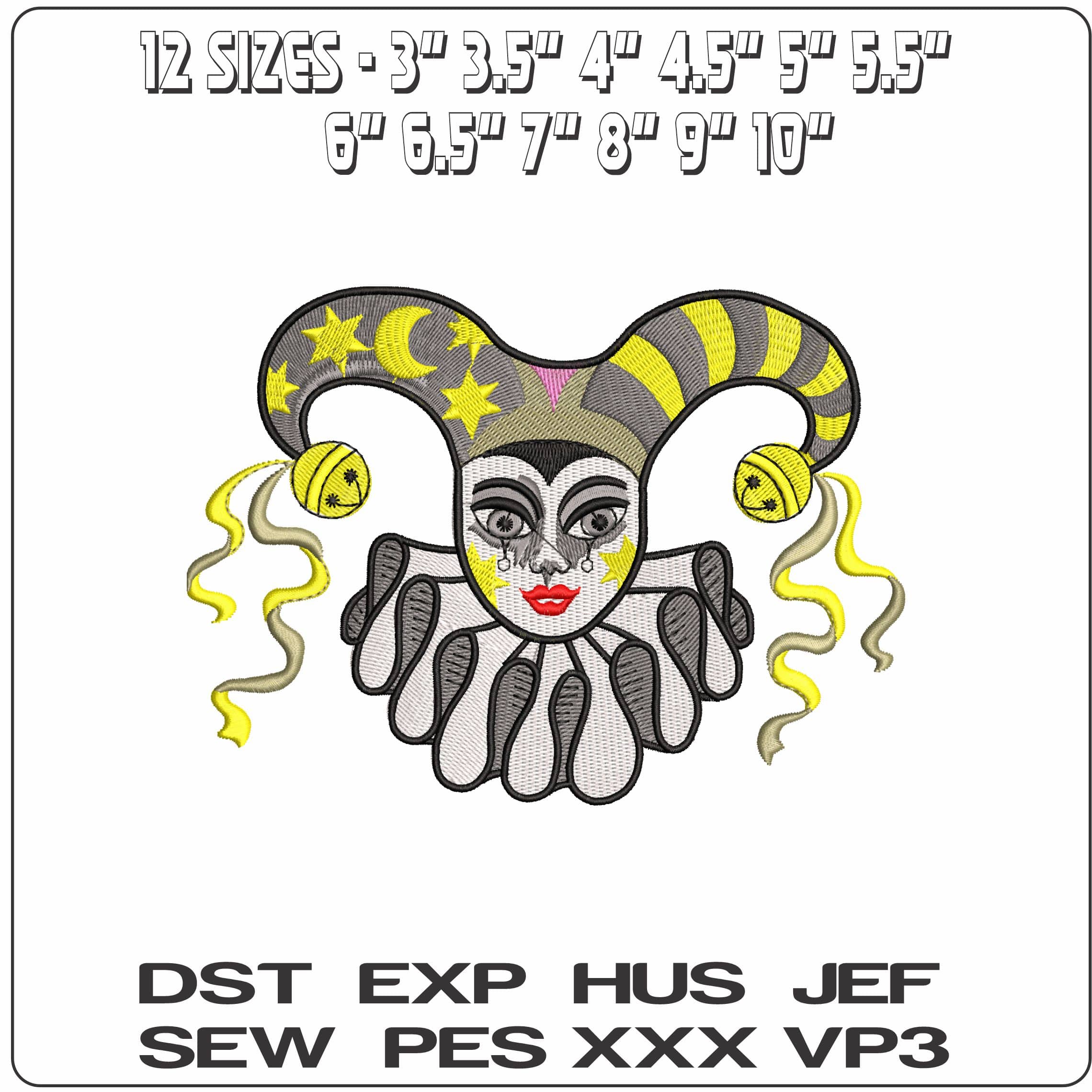 Harlequinn Face   - Elegant embroidery design file - instant download — view 2