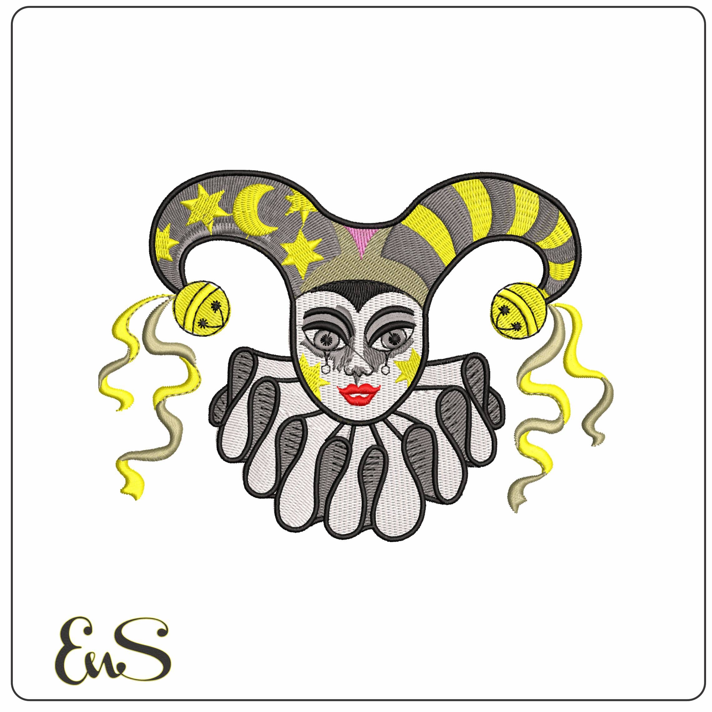 Harlequinn Face   - Elegant embroidery design file - instant download