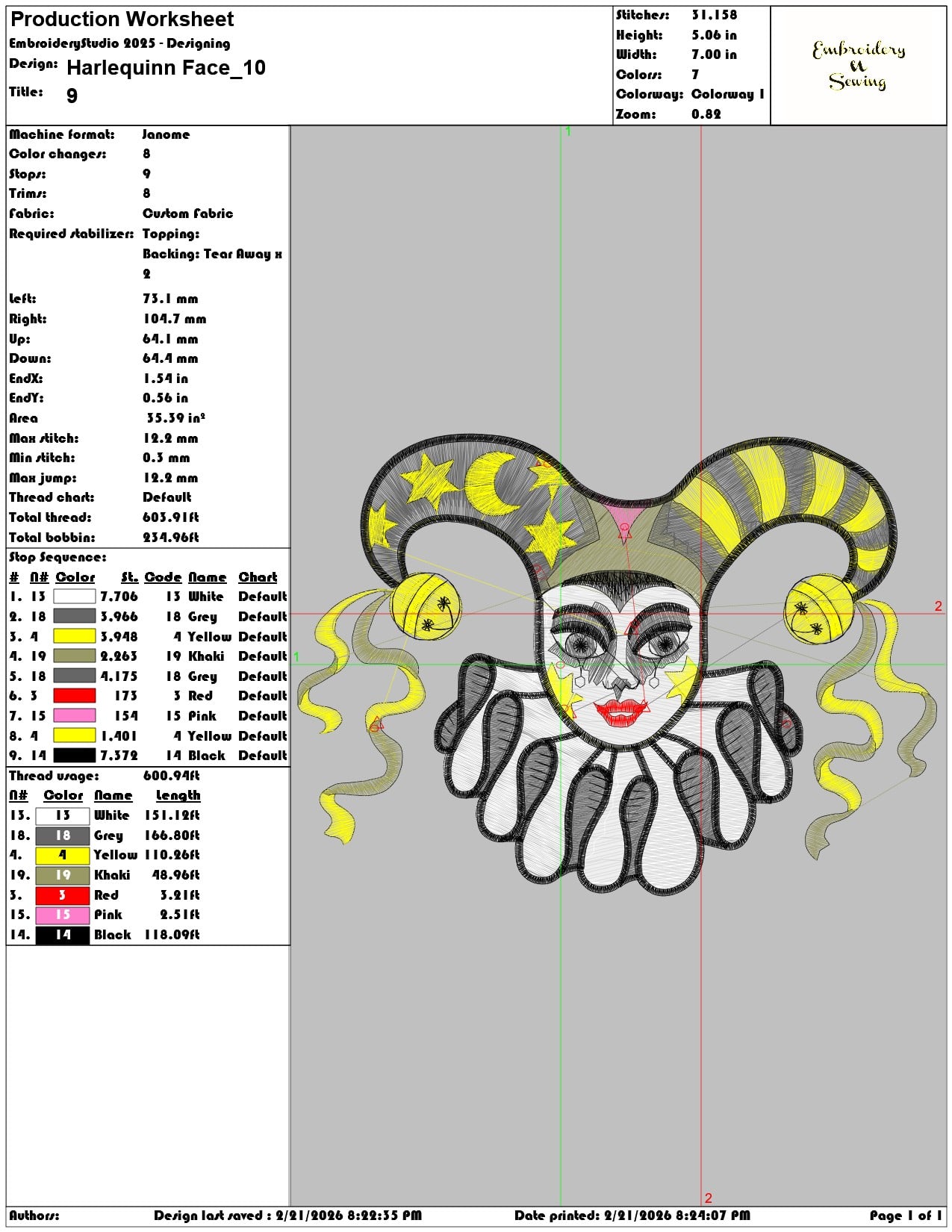 Harlequinn Face   - Elegant embroidery design file - instant download — view 3