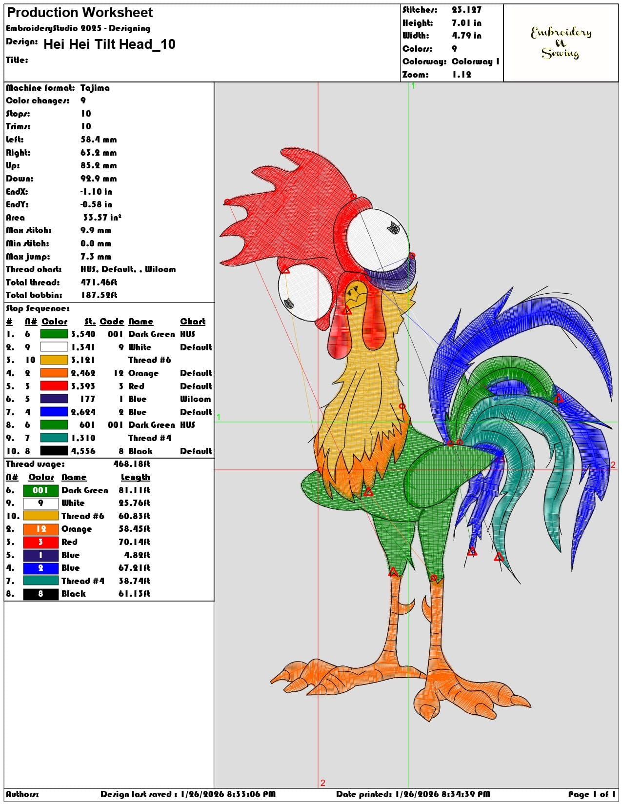 Hei Hei Tilt Head   - Elegant embroidery design file - instant download — view 3