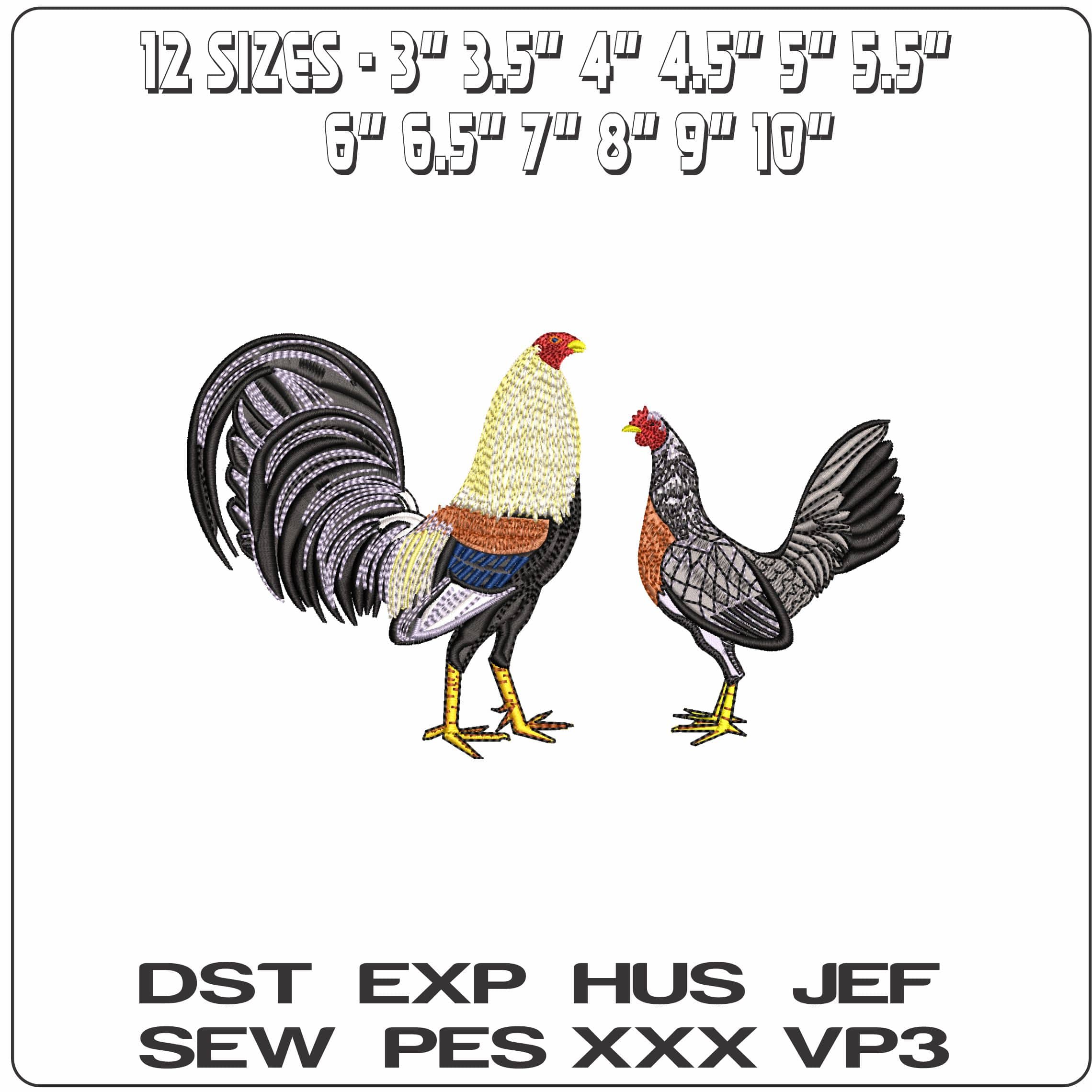 High Color Cockerals strutting   - Elegant embroidery design file - instant download — view 2