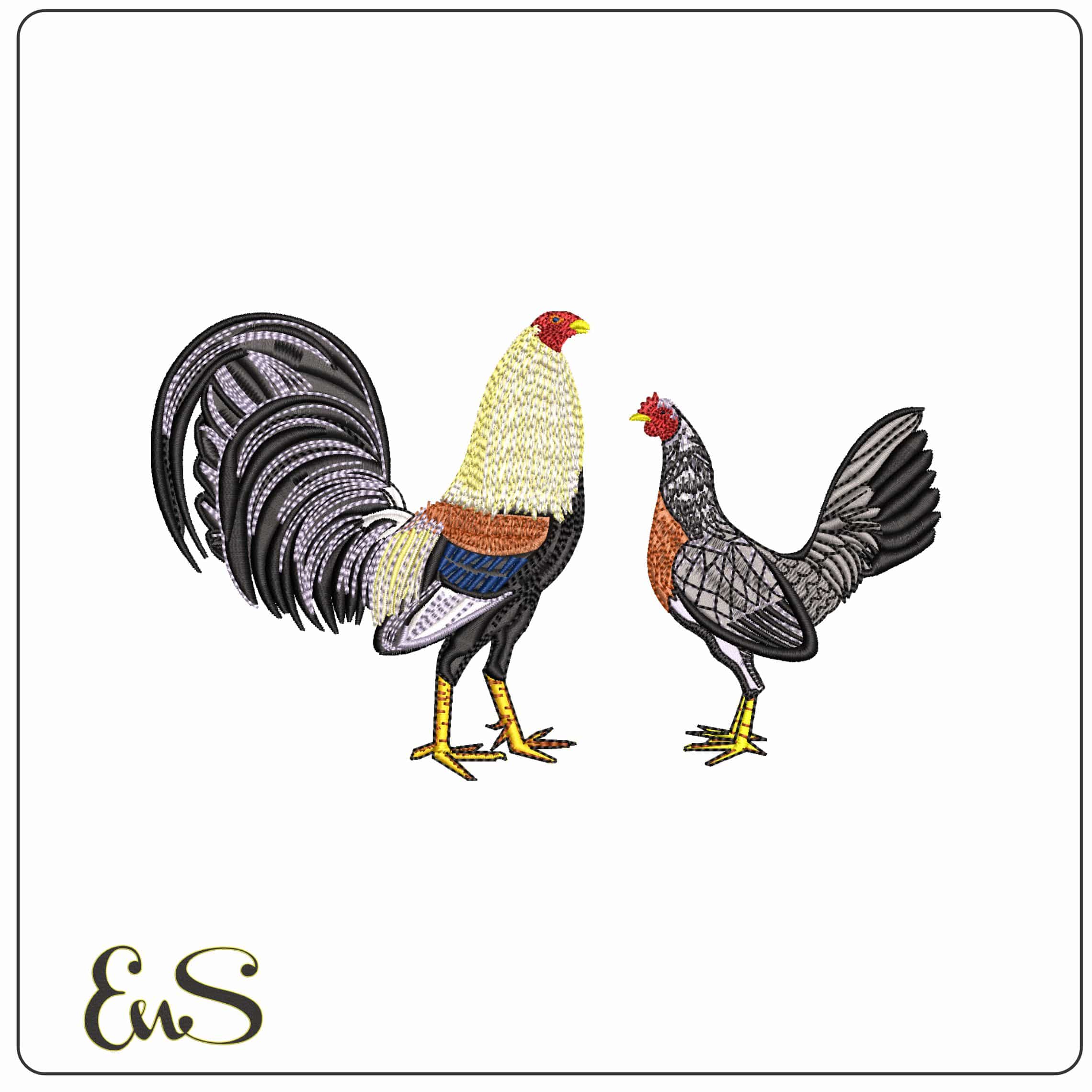 High Color Cockerals strutting   - Elegant embroidery design file - instant download