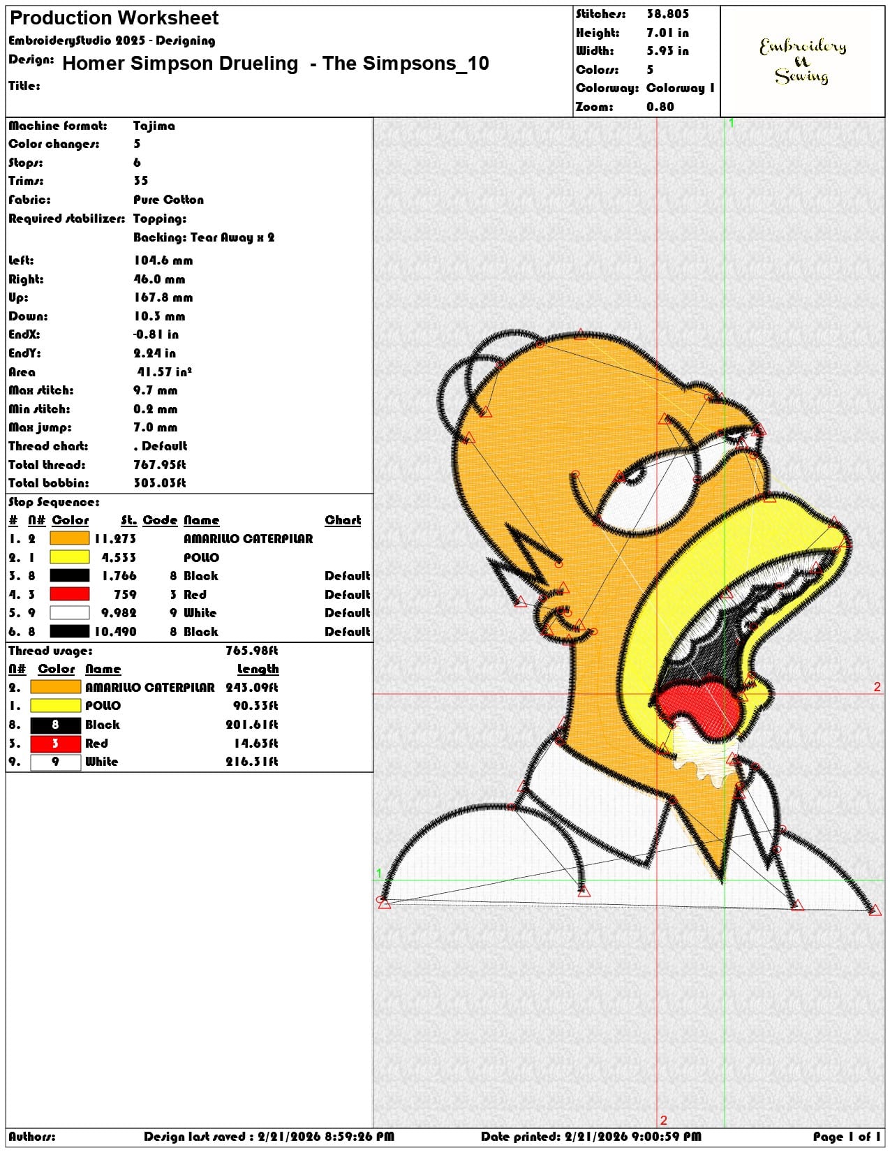 Homer Simpson Drueling The Simpsons   - Elegant embroidery design file - instant download — view 3