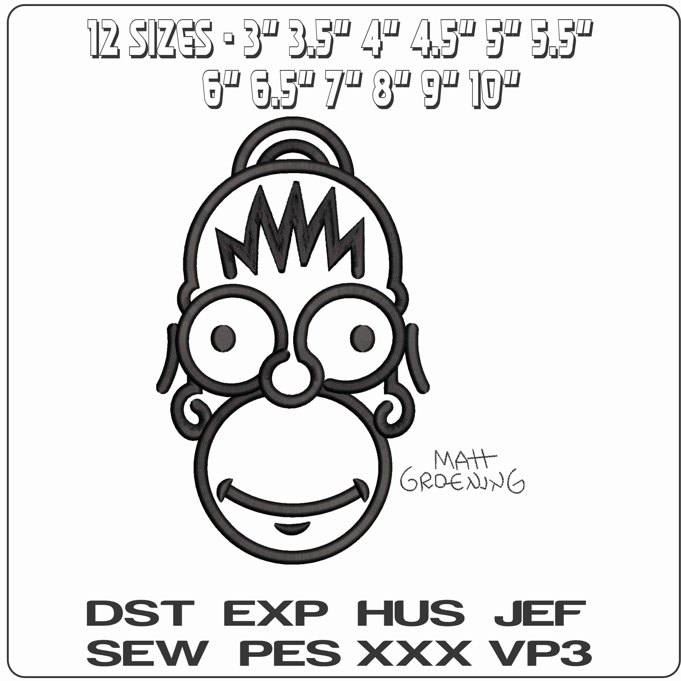 Homer Simpson Head line design The Simspons   - Elegant embroidery design file - instant download — view 2