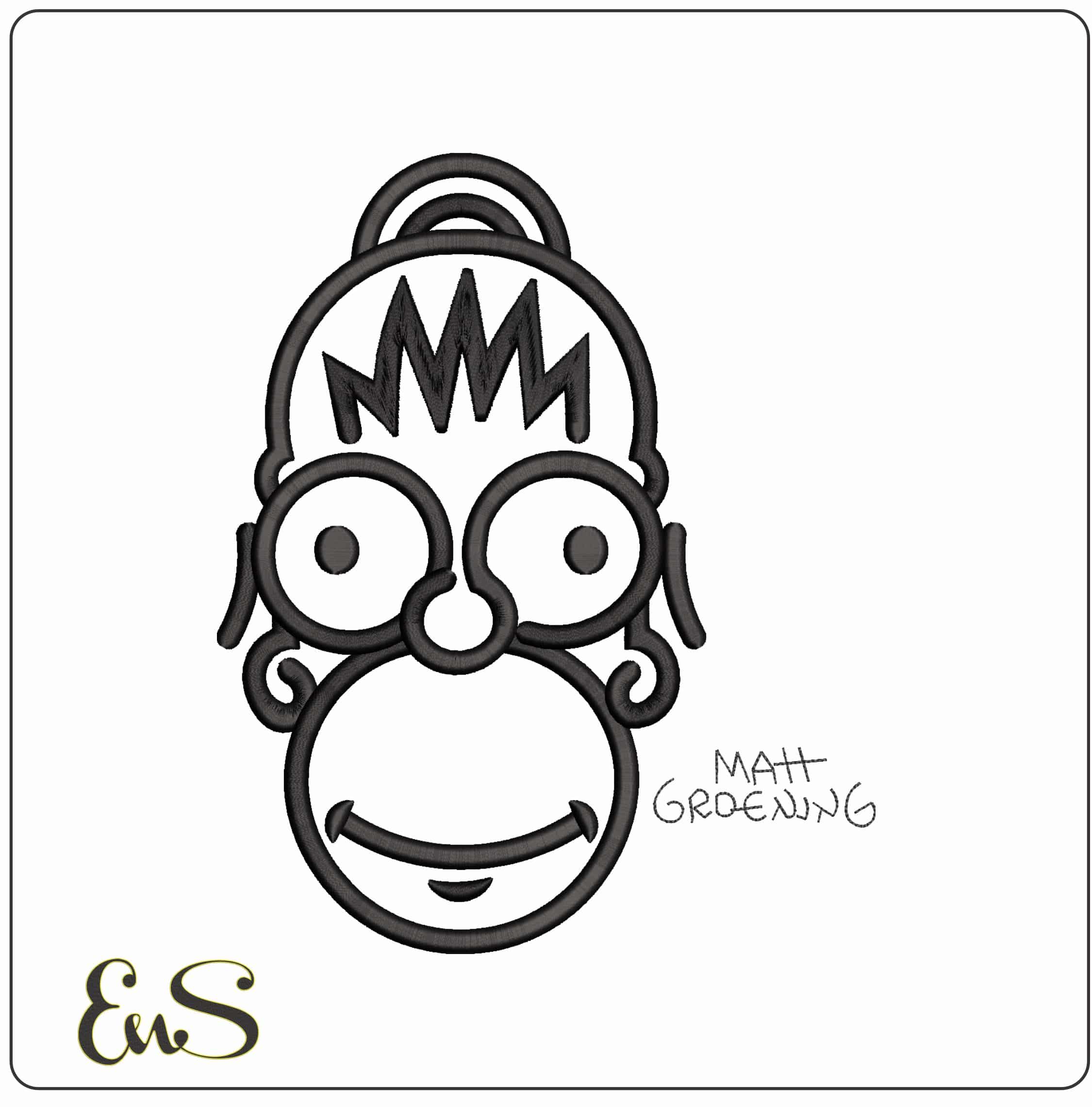 Homer Simpson Head line design The Simspons   - Elegant embroidery design file - instant download