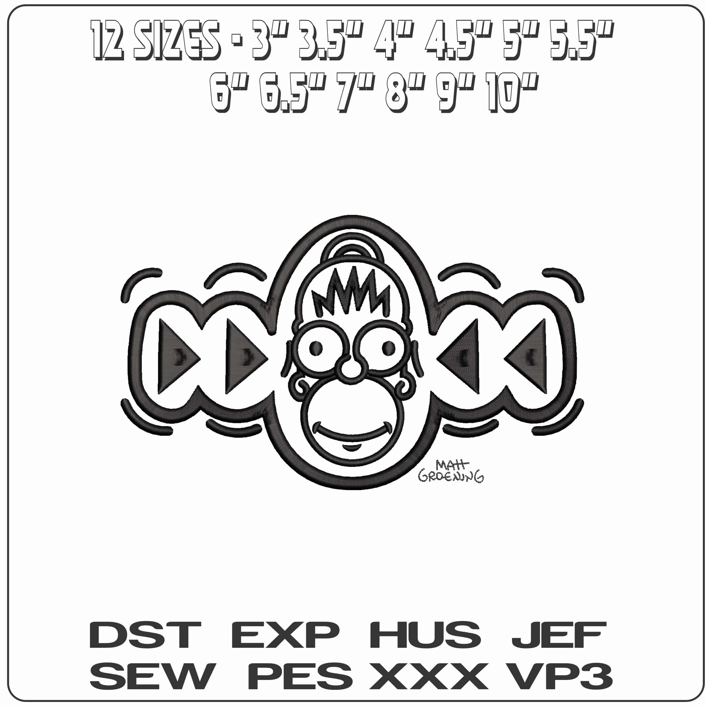 Homer Simpson line design The Simspons   - Elegant embroidery design file - instant download — view 2
