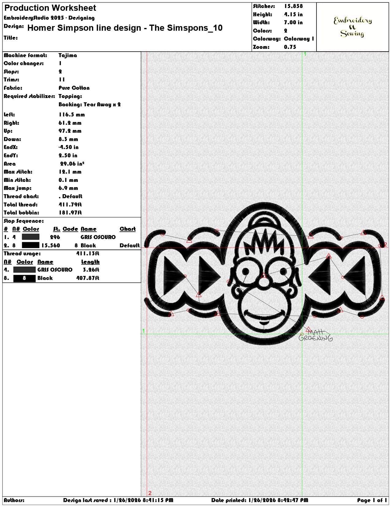 Homer Simpson line design The Simspons   - Elegant embroidery design file - instant download — view 3