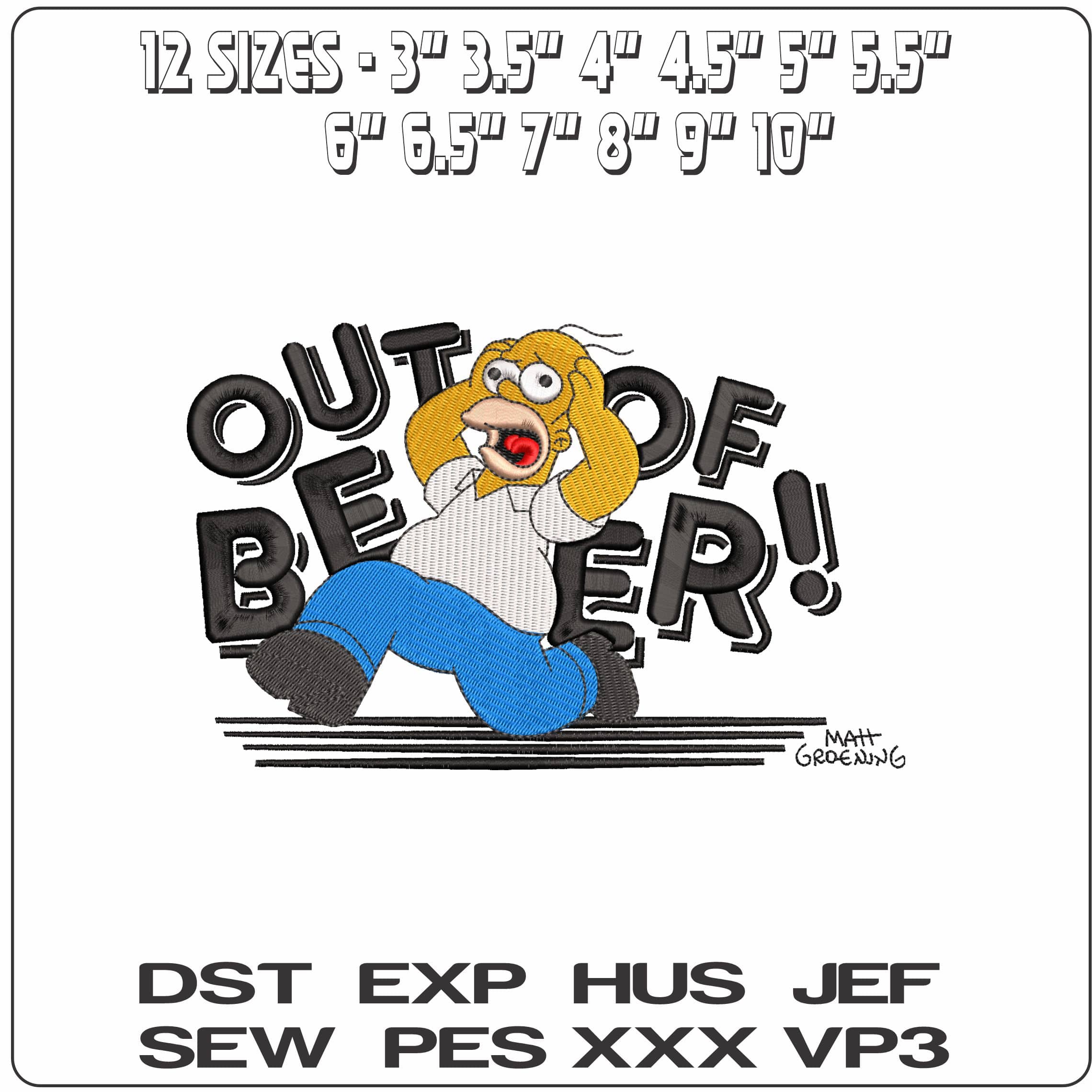 Homer Simpson Out Of Beer The Simspons   - Elegant embroidery design file - instant download — view 2