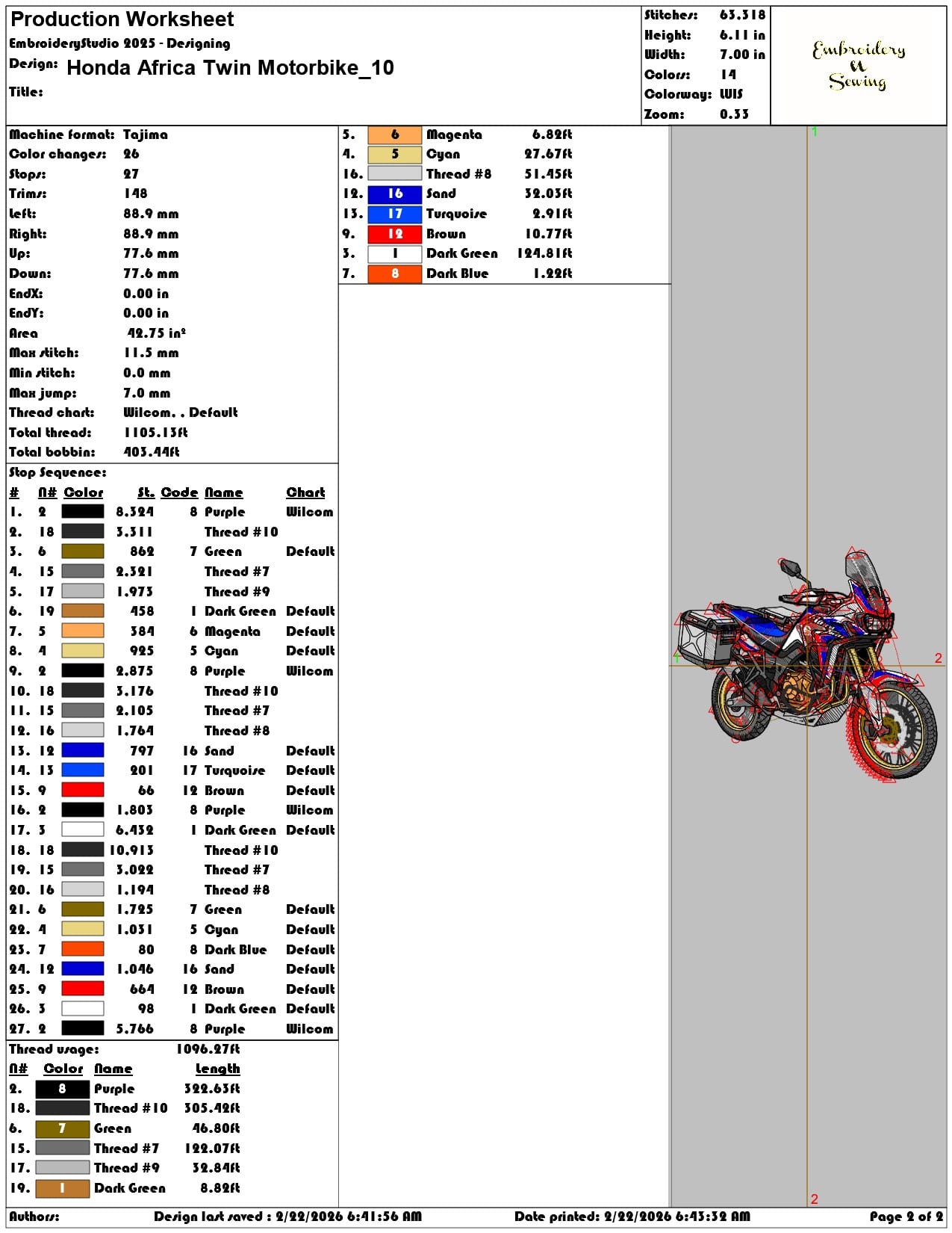 Honda Africa Twin Motorbike   - Elegant embroidery design file - instant download — view 4