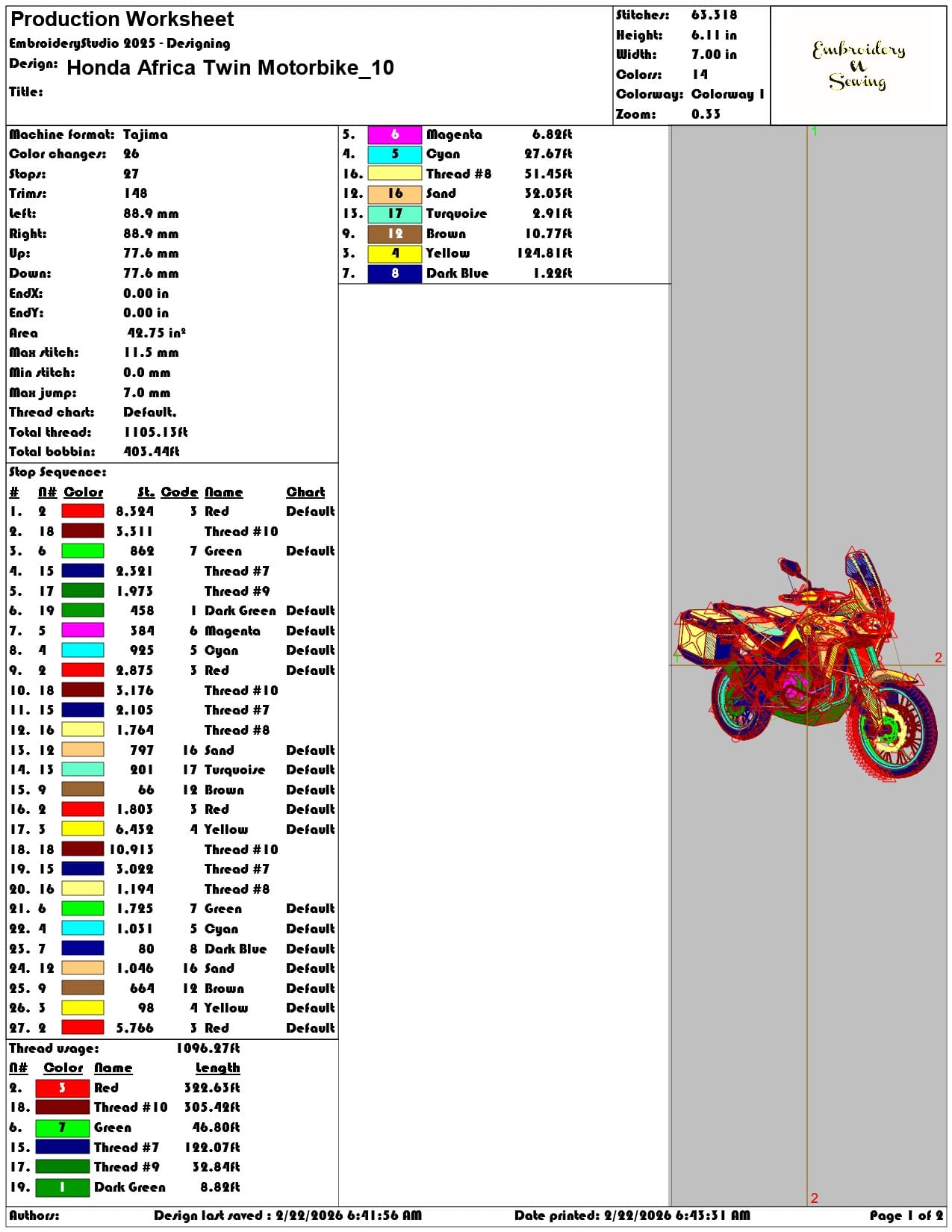 Honda Africa Twin Motorbike   - Elegant embroidery design file - instant download — view 3