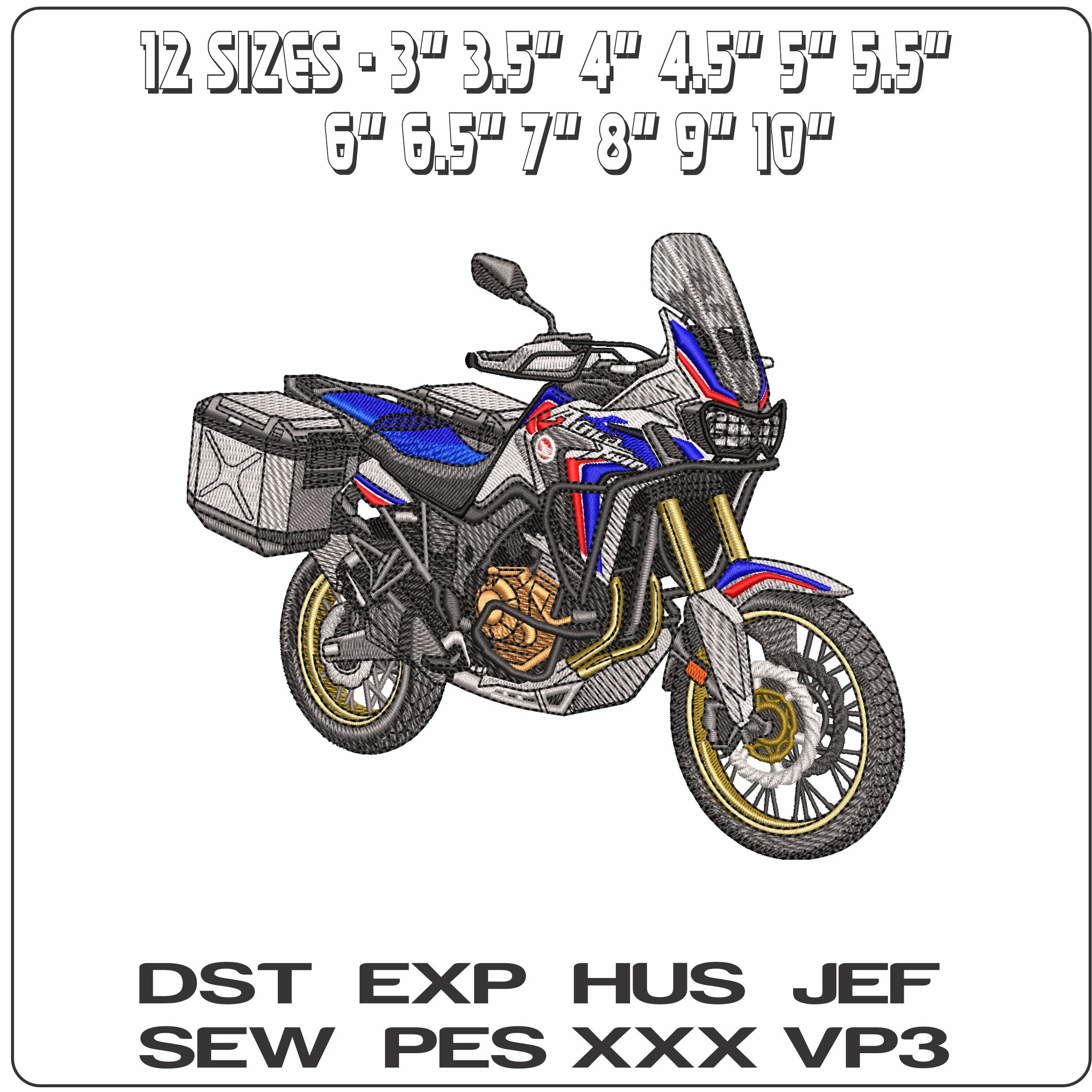 Honda Africa Twin Motorbike   - Elegant embroidery design file - instant download — view 2