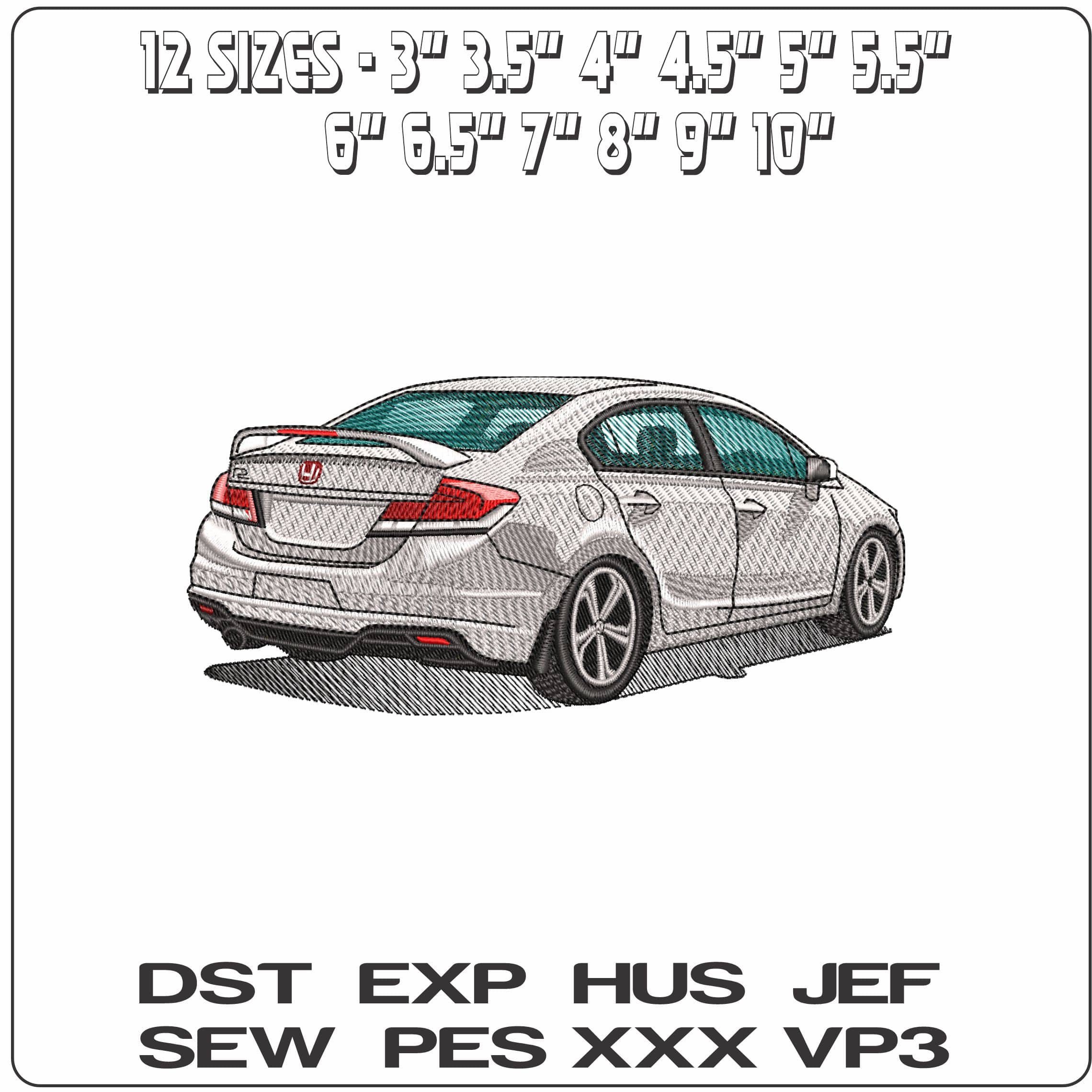 Honda Civic Si   - Elegant embroidery design file - instant download — view 2