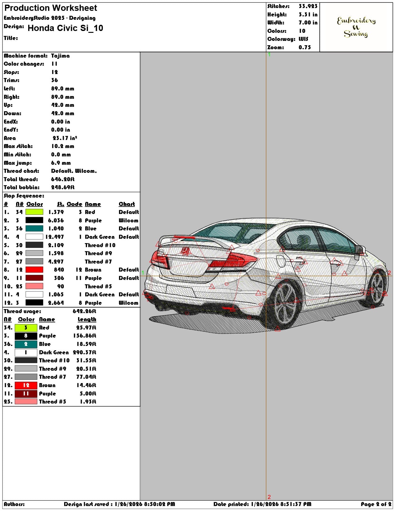 Honda Civic Si   - Elegant embroidery design file - instant download — view 4