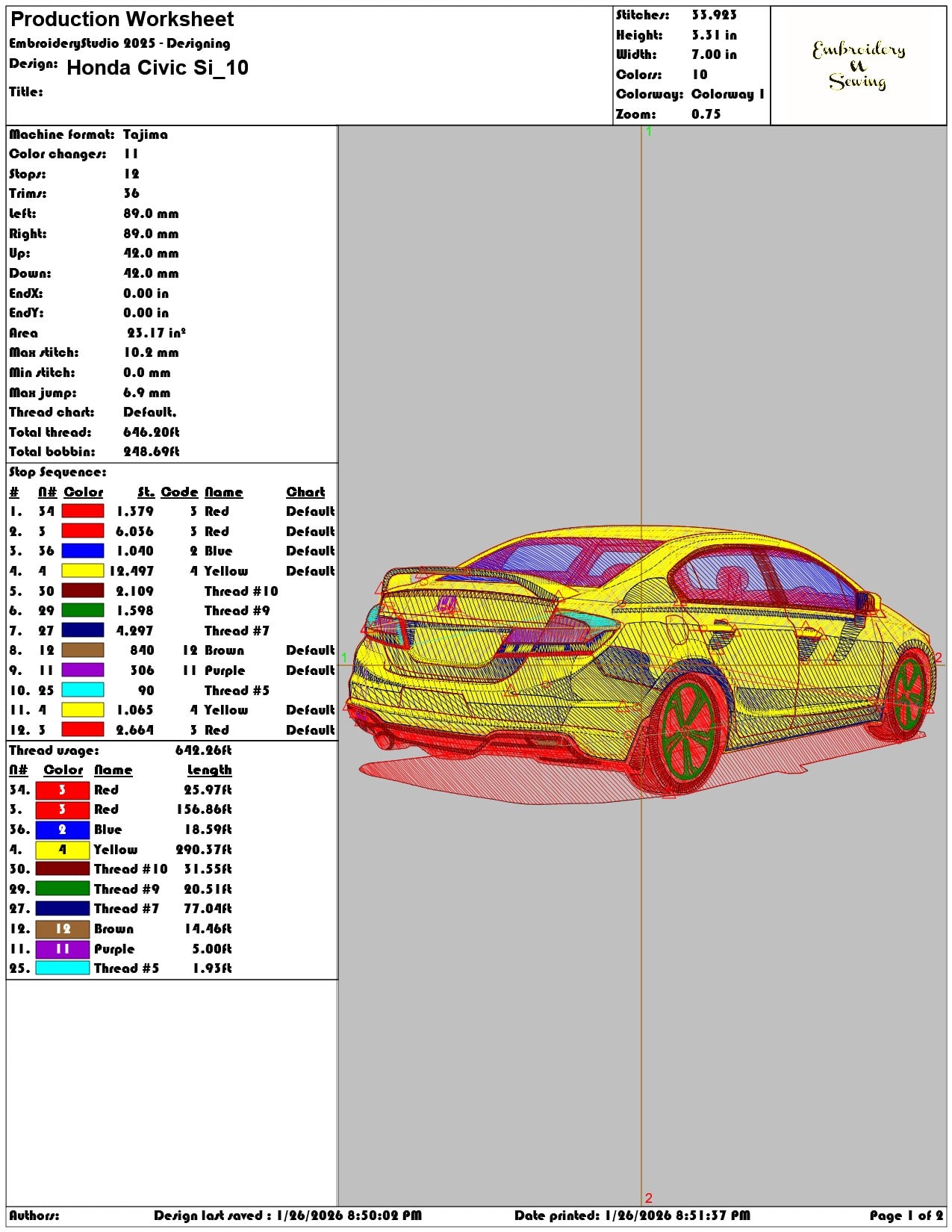 Honda Civic Si   - Elegant embroidery design file - instant download — view 3