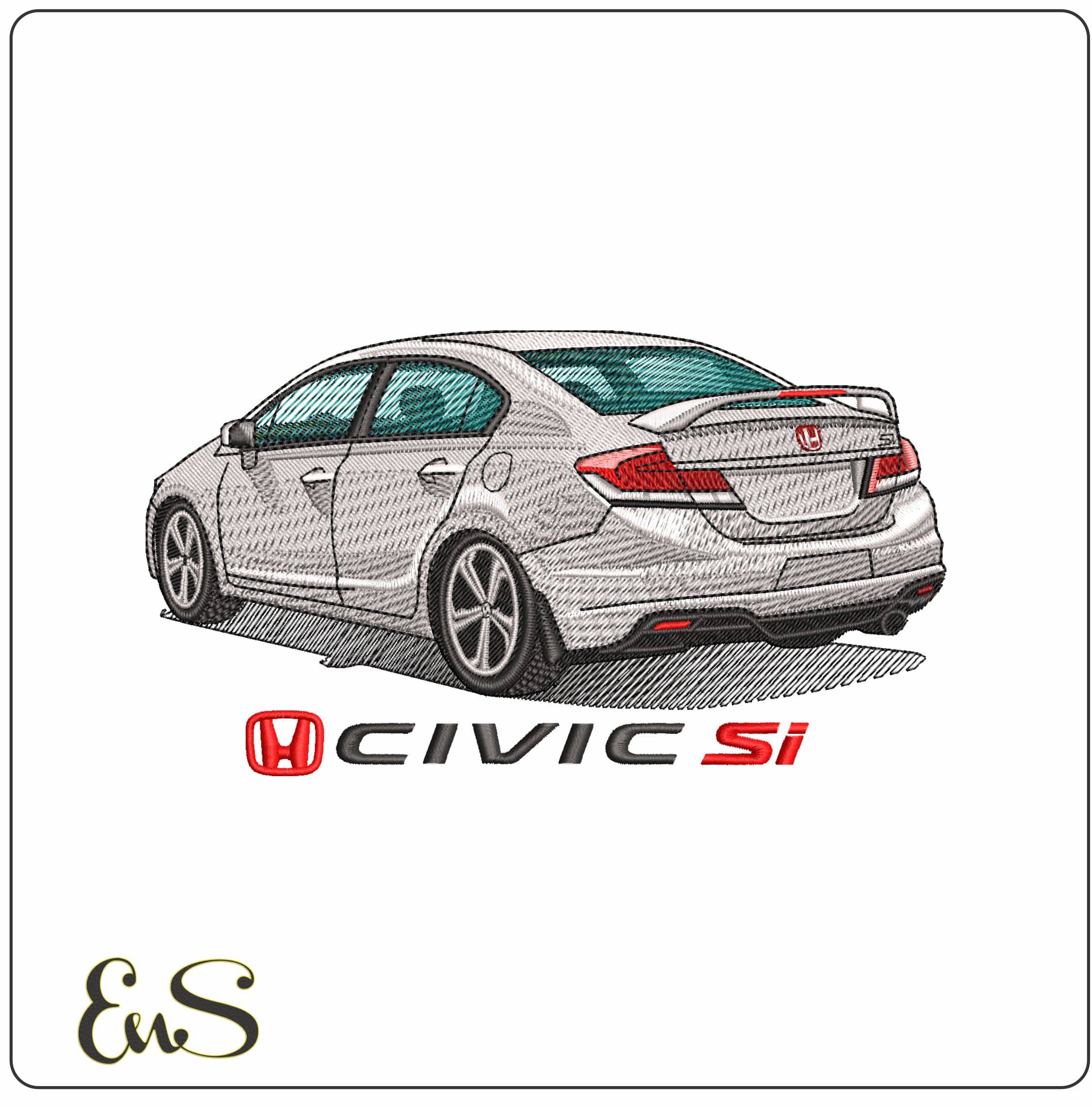 Honda Civic Si with Logo   - Elegant embroidery design file - instant download