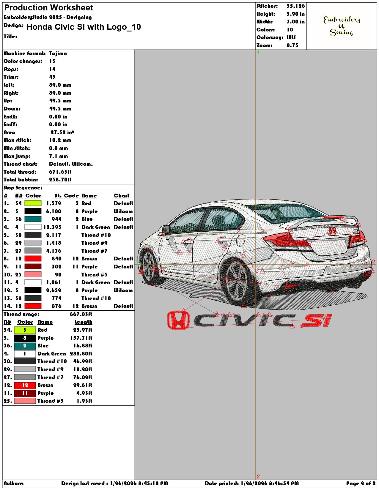 Honda Civic Si with Logo   - Elegant embroidery design file - instant download — view 4