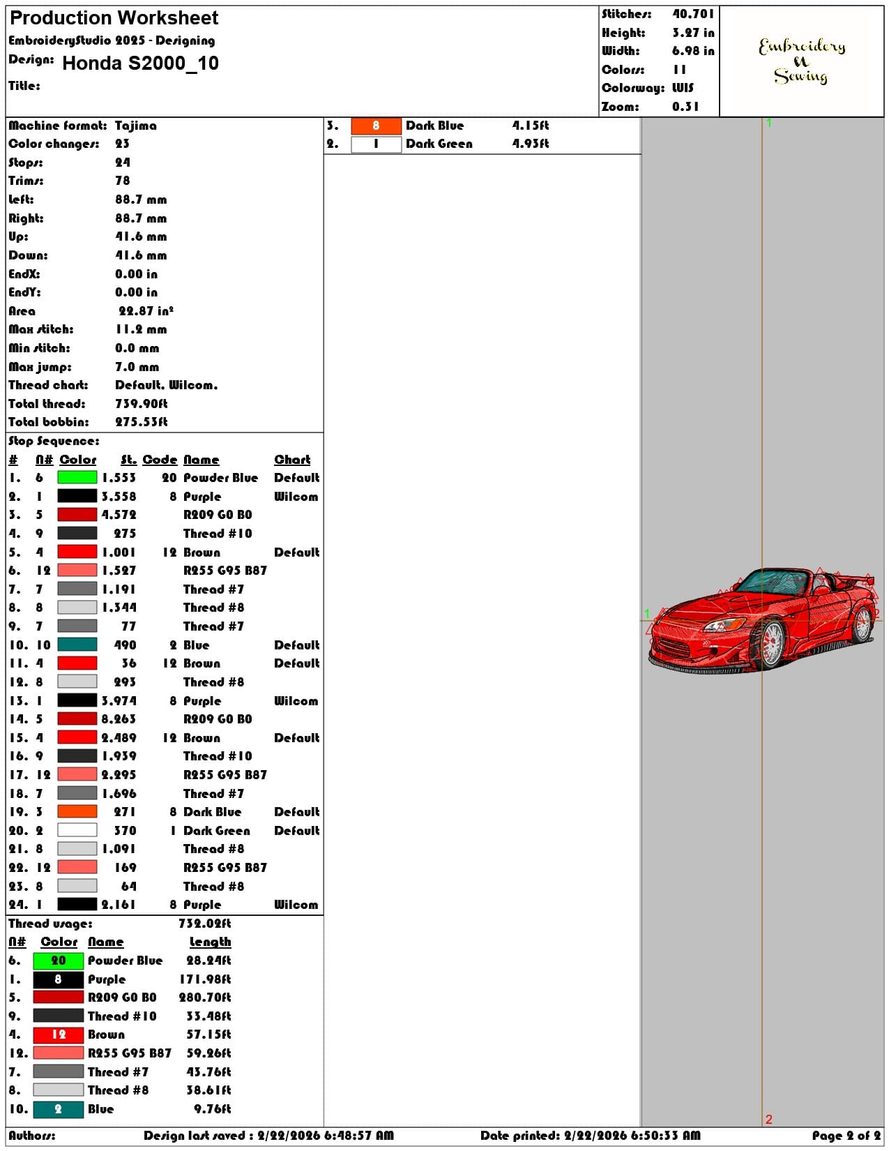 Honda S2000   - Elegant embroidery design file - instant download — view 4