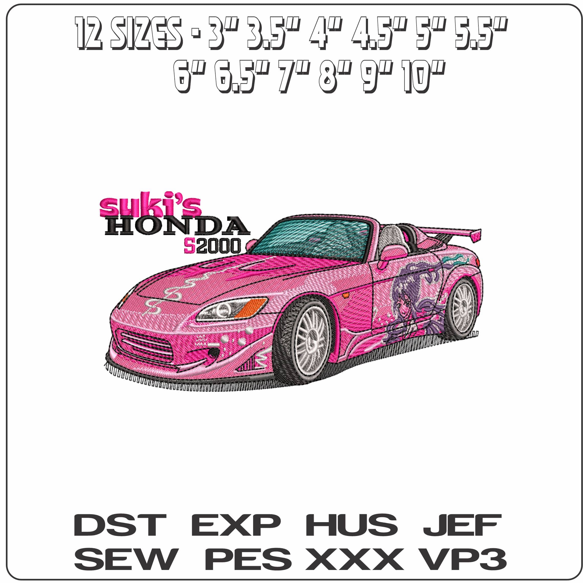 Honda s2000 Suki Fast and Furious with Title   - Elegant embroidery design file - instant download — view 2