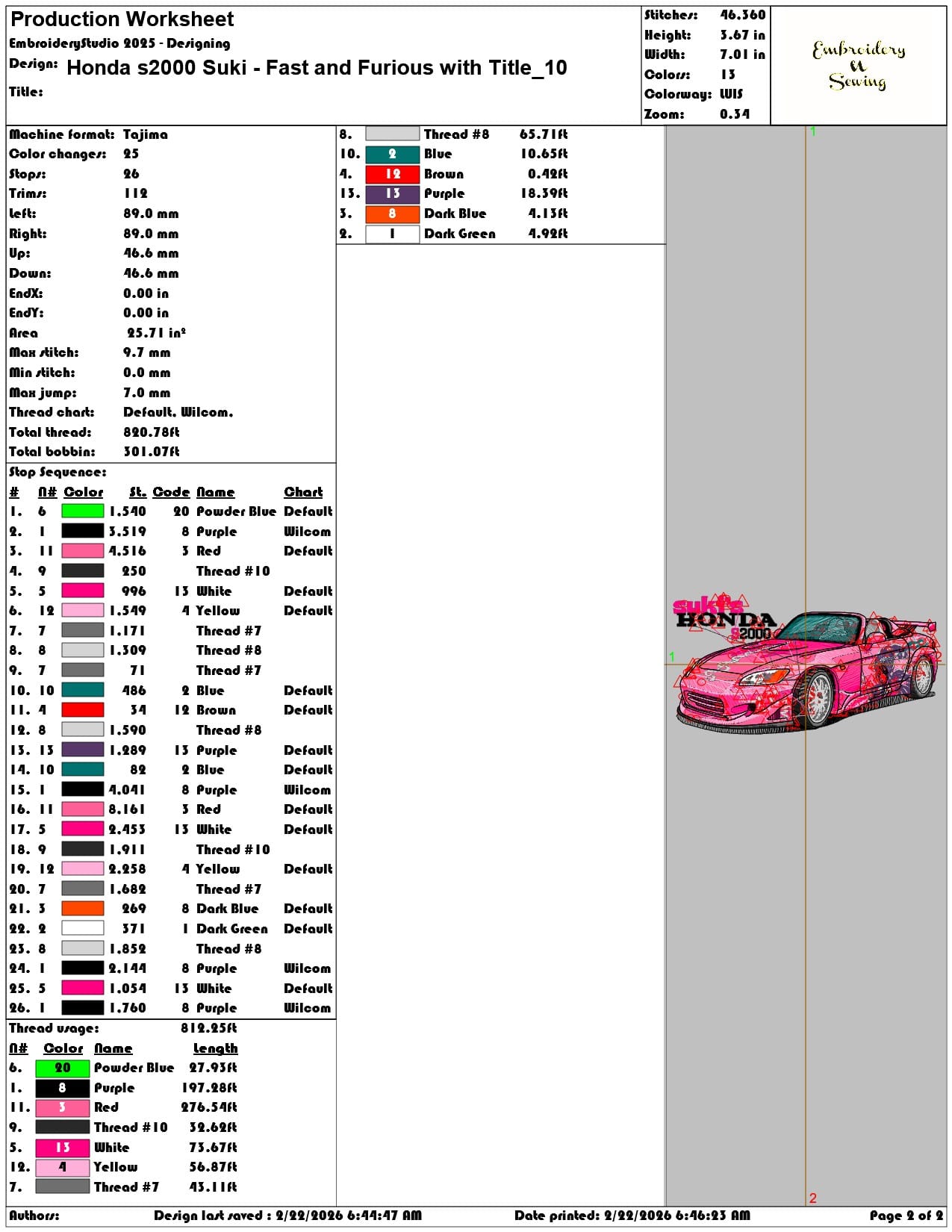 Honda s2000 Suki Fast and Furious with Title   - Elegant embroidery design file - instant download — view 4