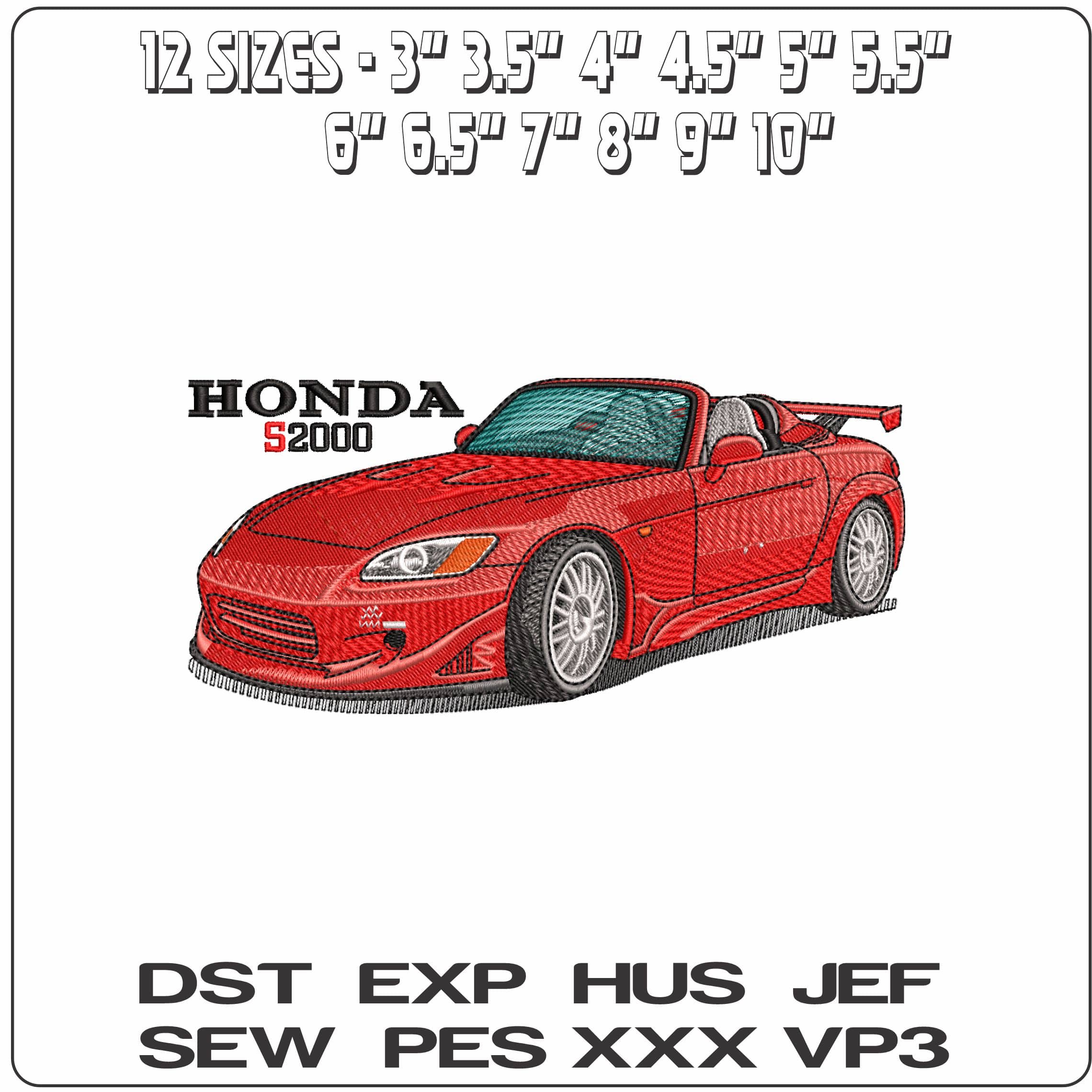 Honda S2000 with Title   - Elegant embroidery design file - instant download — view 2