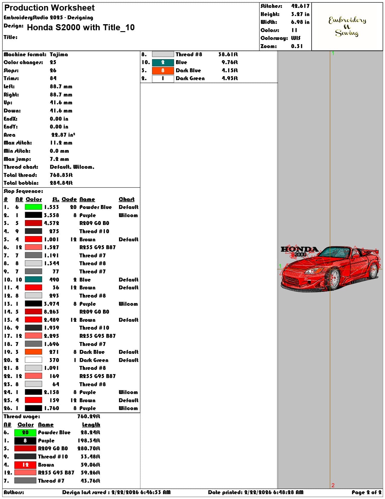 Honda S2000 with Title   - Elegant embroidery design file - instant download — view 4