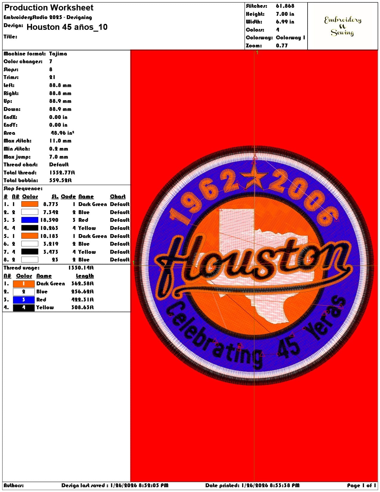 Houston 45 años   - Elegant embroidery design file - instant download — view 3