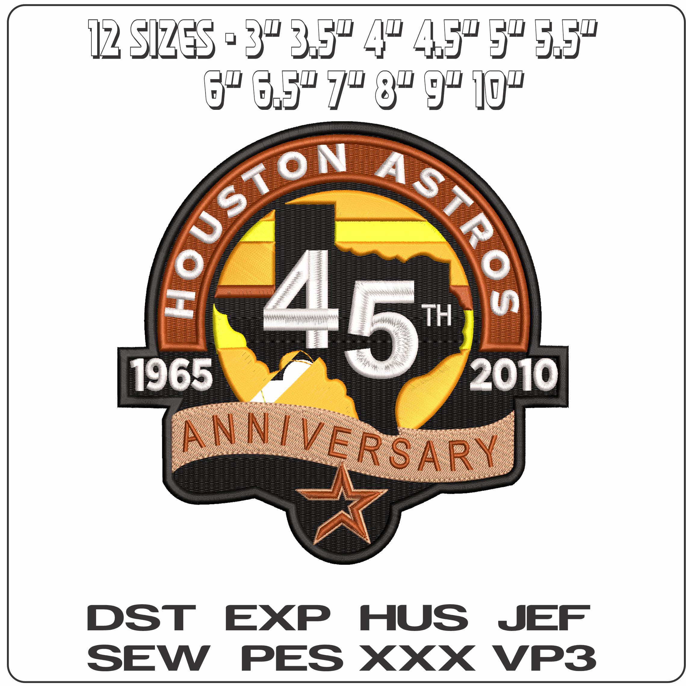 HOUSTON ASTROS 45 ANNIVERSARY   - Elegant embroidery design file - instant download — view 2