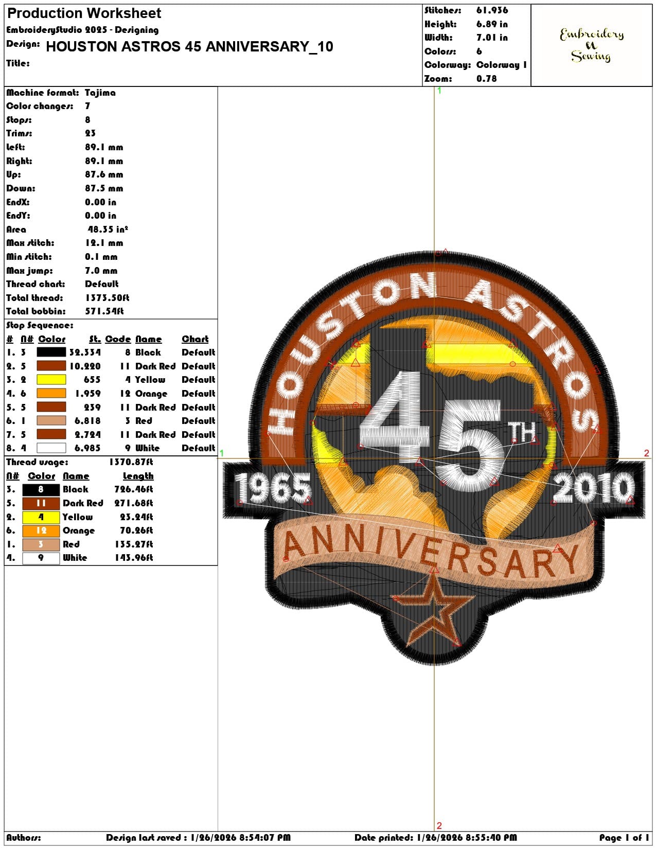 HOUSTON ASTROS 45 ANNIVERSARY   - Elegant embroidery design file - instant download — view 3