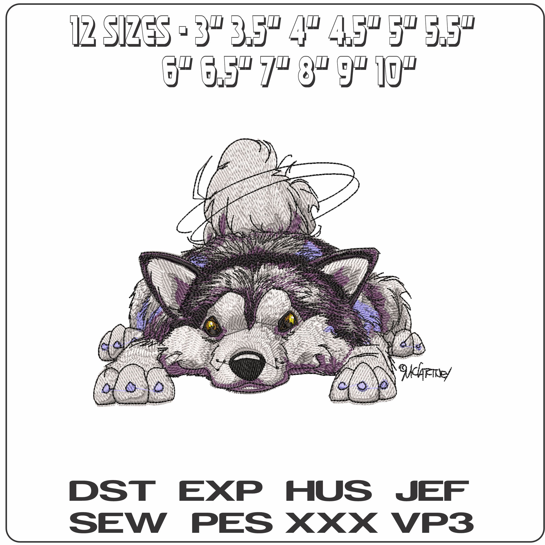 Huskie Laying down   - Elegant embroidery design file - instant download — view 2