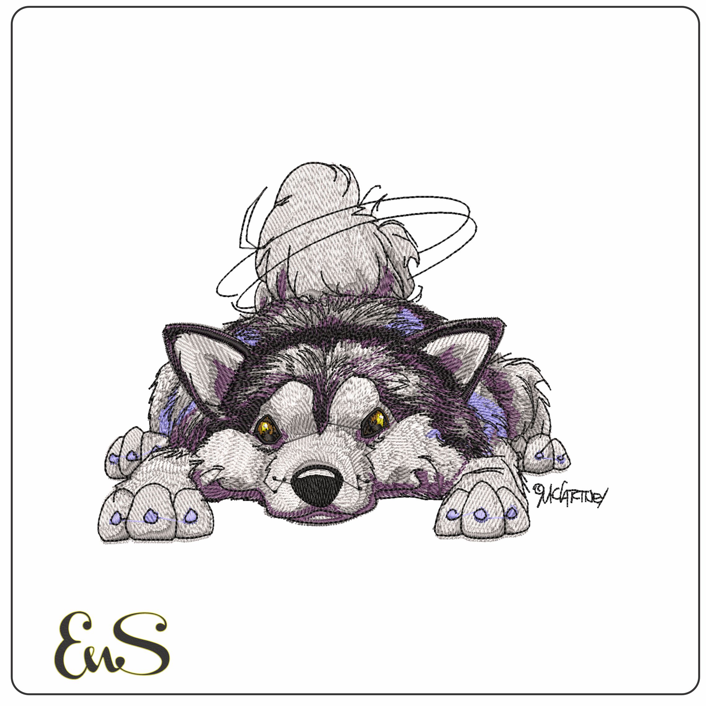 Huskie Laying down   - Elegant embroidery design file - instant download