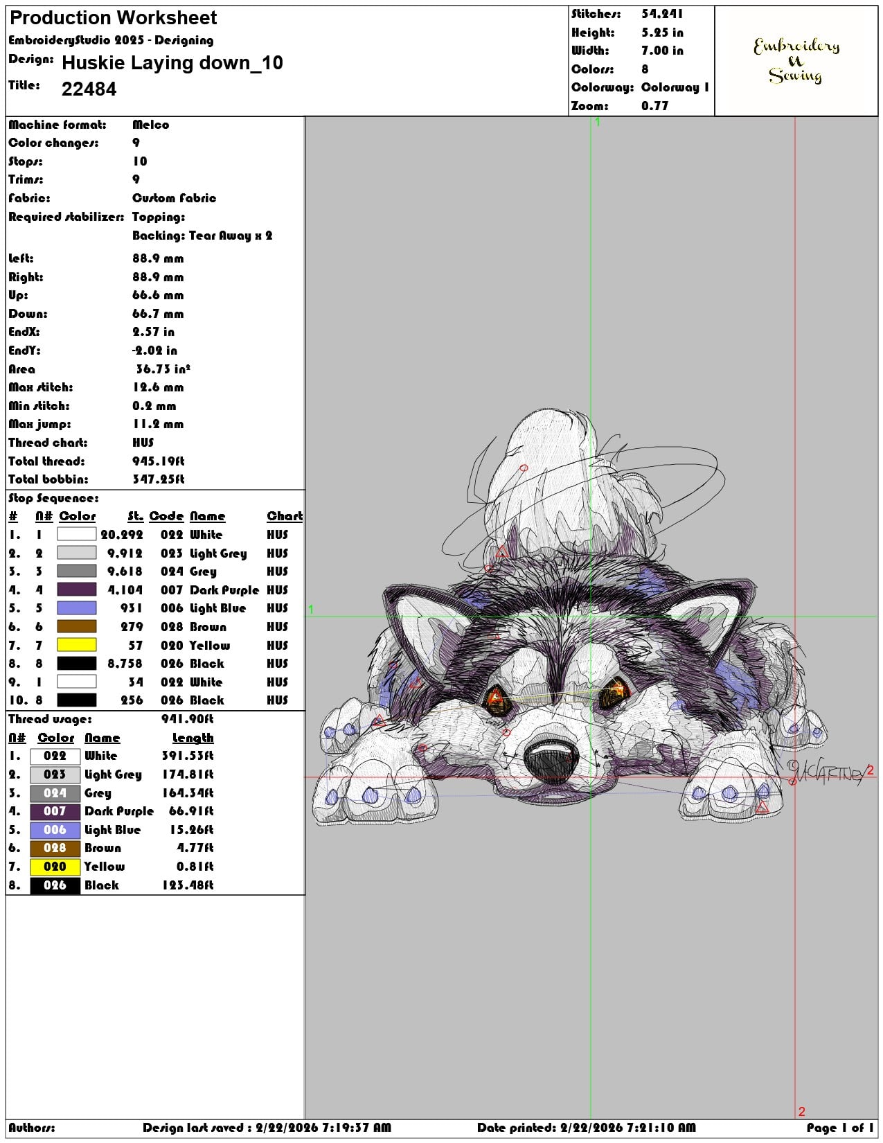 Huskie Laying down   - Elegant embroidery design file - instant download — view 3