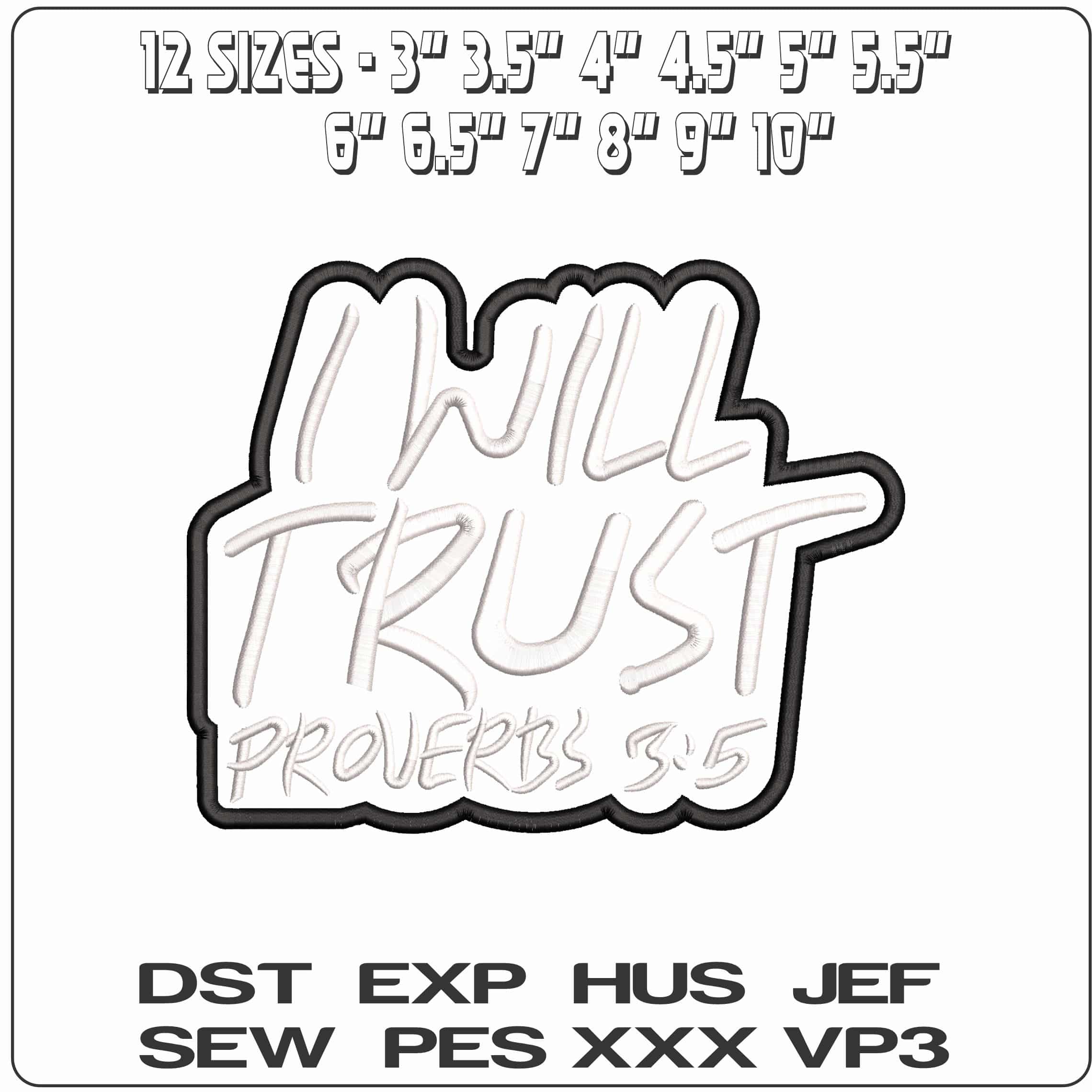 I Will Trust   - Elegant embroidery design file - instant download — view 2