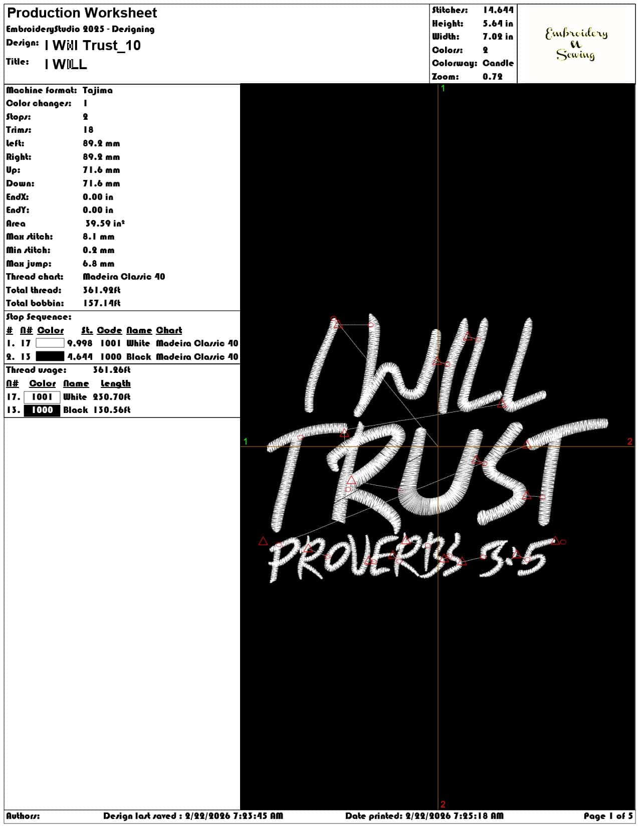 I Will Trust   - Elegant embroidery design file - instant download — view 3
