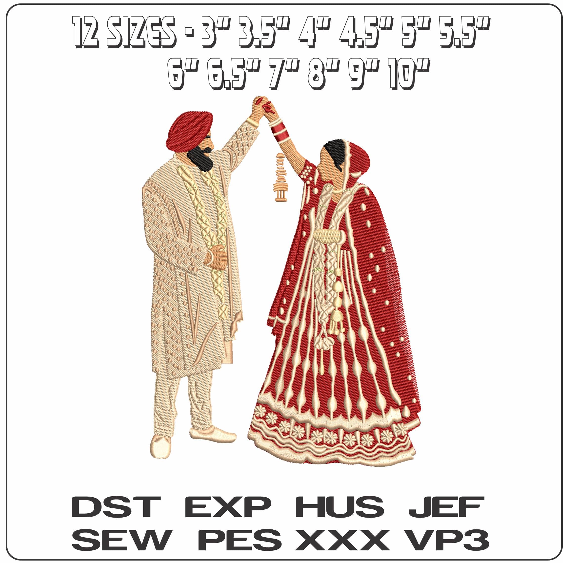 Indian Wedding Couple   - Elegant embroidery design file - instant download — view 2