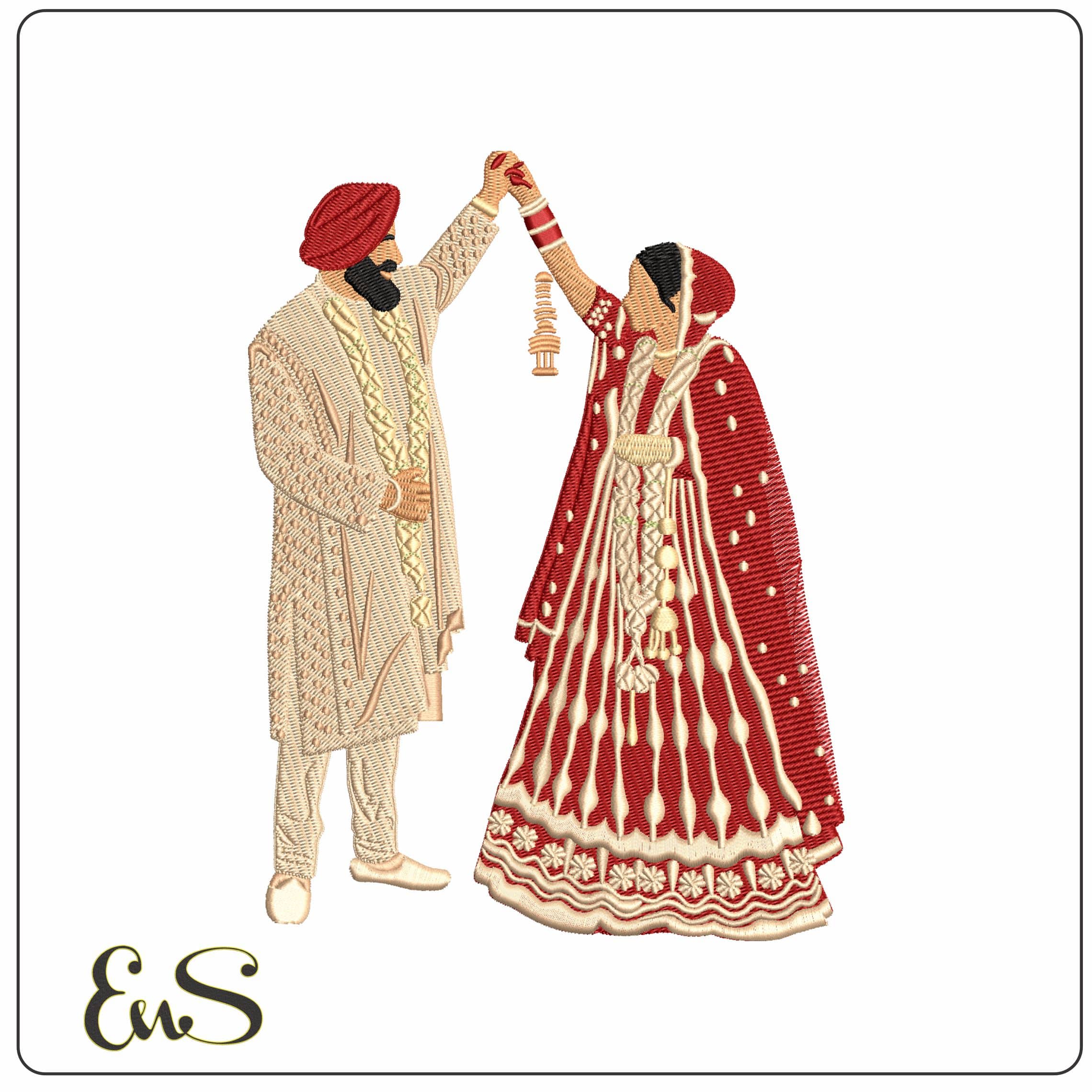 Indian Wedding Couple   - Elegant embroidery design file - instant download