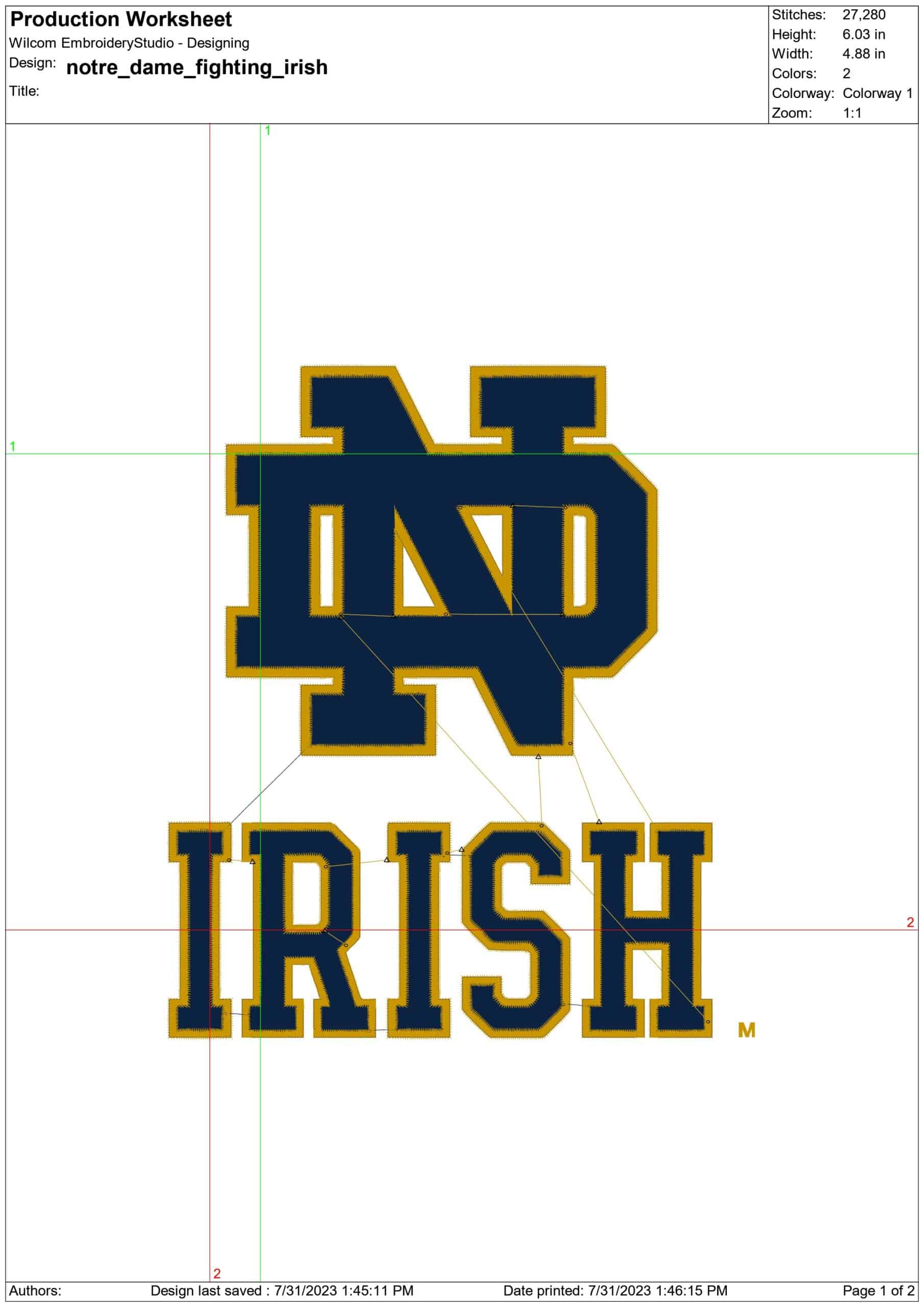 Notre Dame Irish embroidery design - Irish Logo embroidery machine pattern embroidery file - instant download in a frame) — view 2