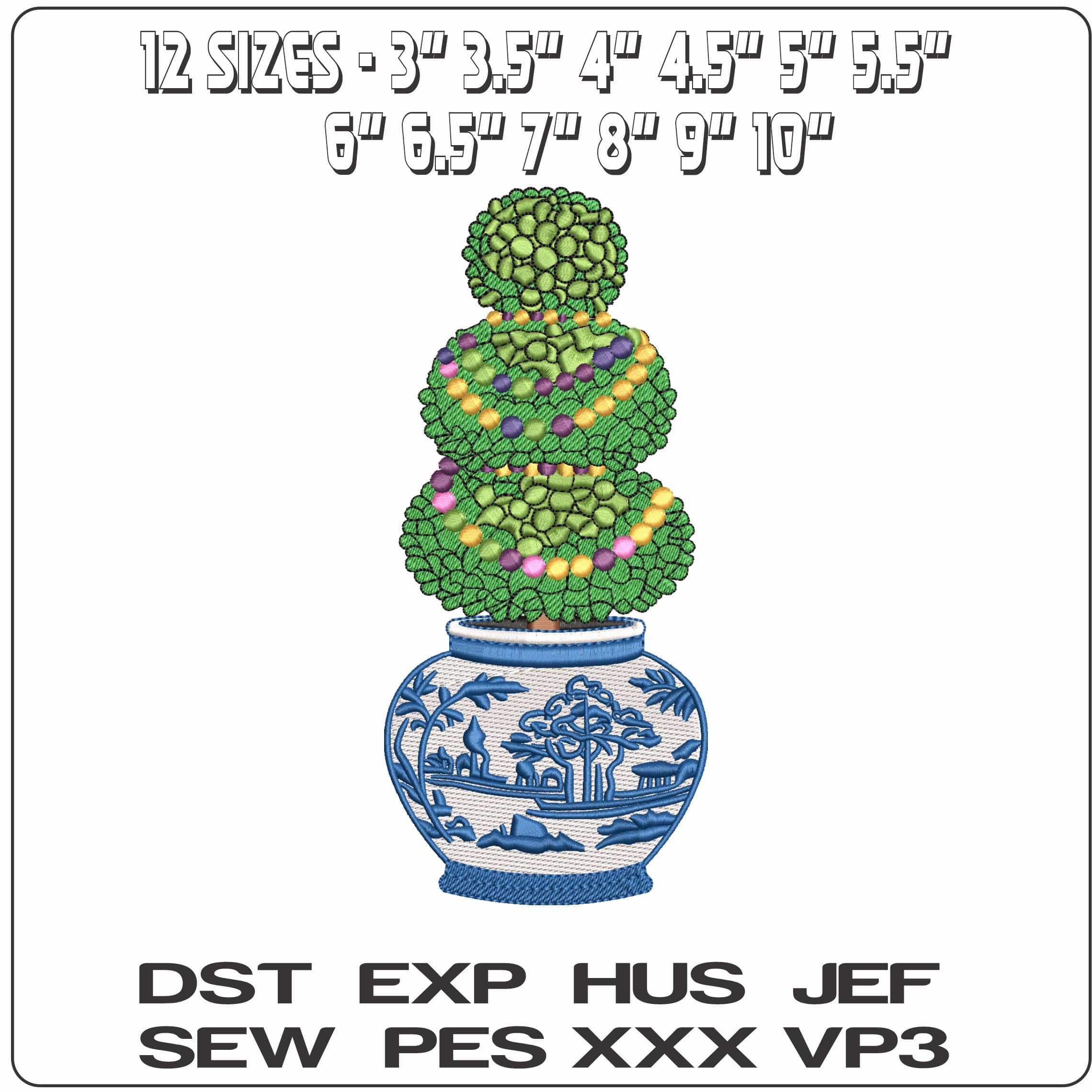 Japanese vase with bush   - Elegant embroidery design file - instant download — view 2