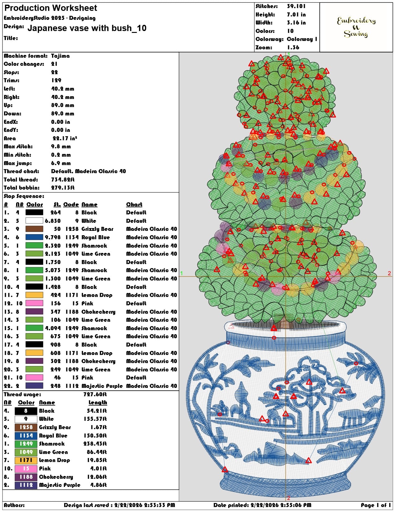 Japanese vase with bush   - Elegant embroidery design file - instant download — view 3