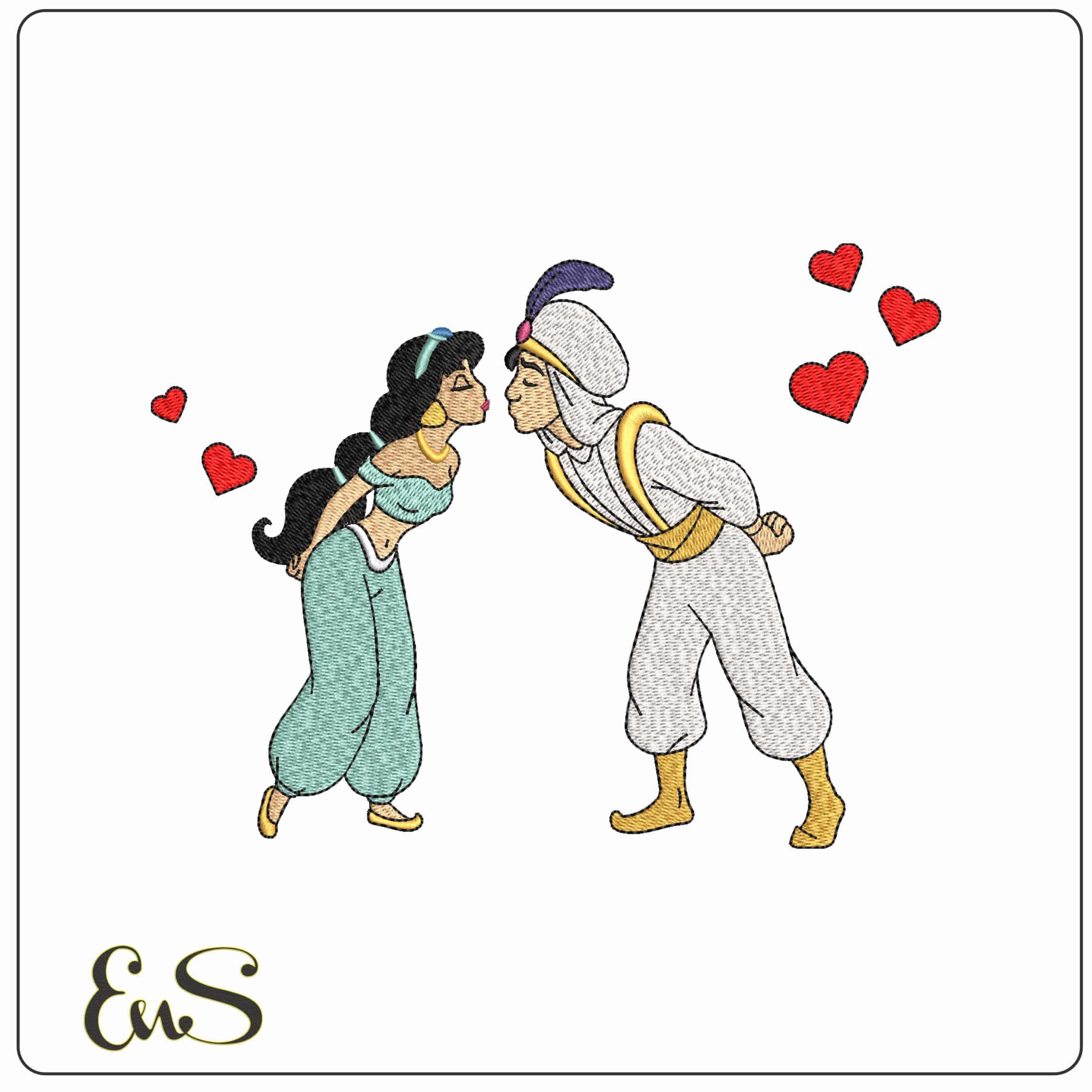 Jasmin Aladin Kiss Aladin Kiss Disney   - Elegant embroidery design file - instant download