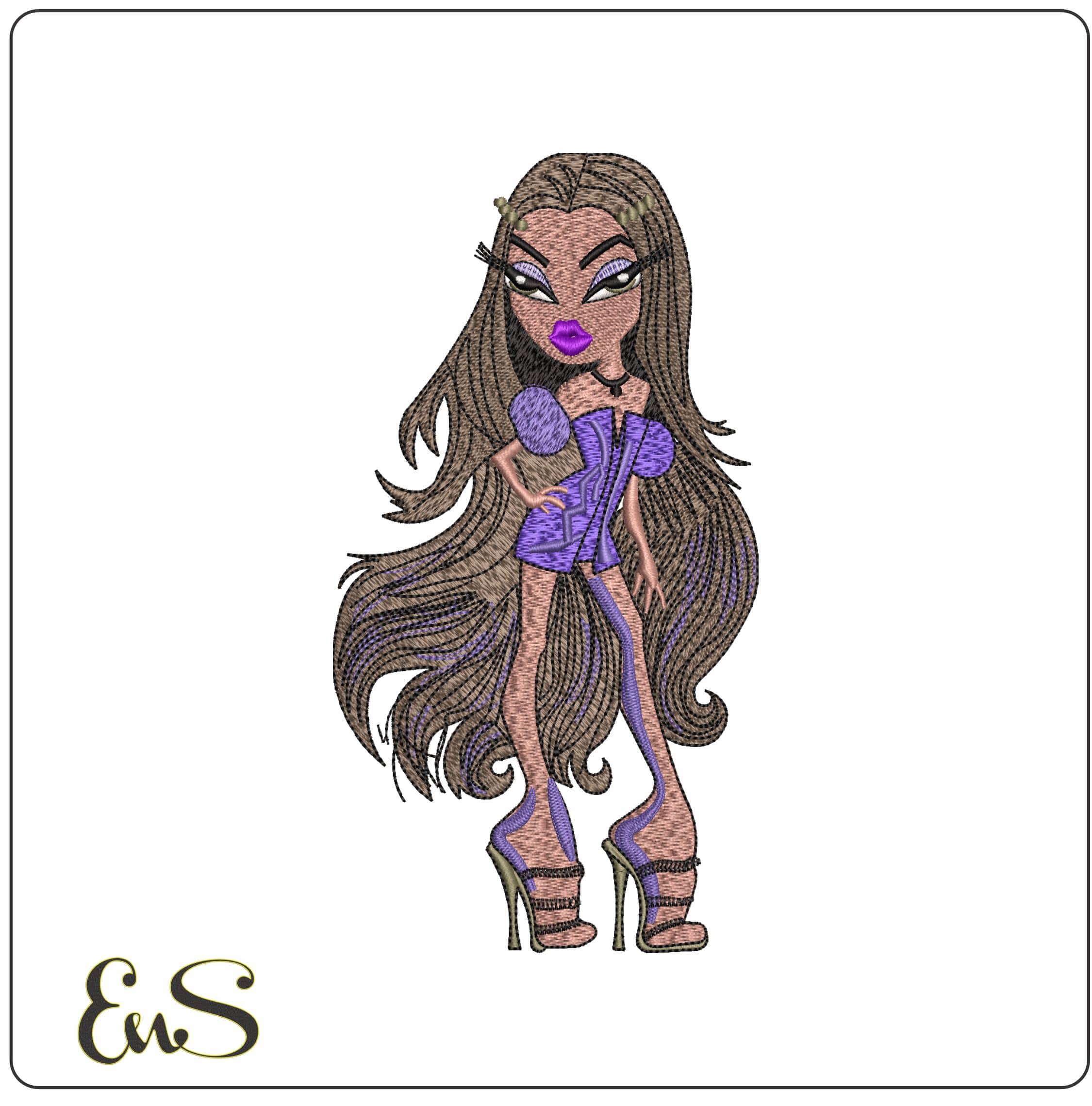 Jasmin Bratz Doll   - Elegant embroidery design file - instant download
