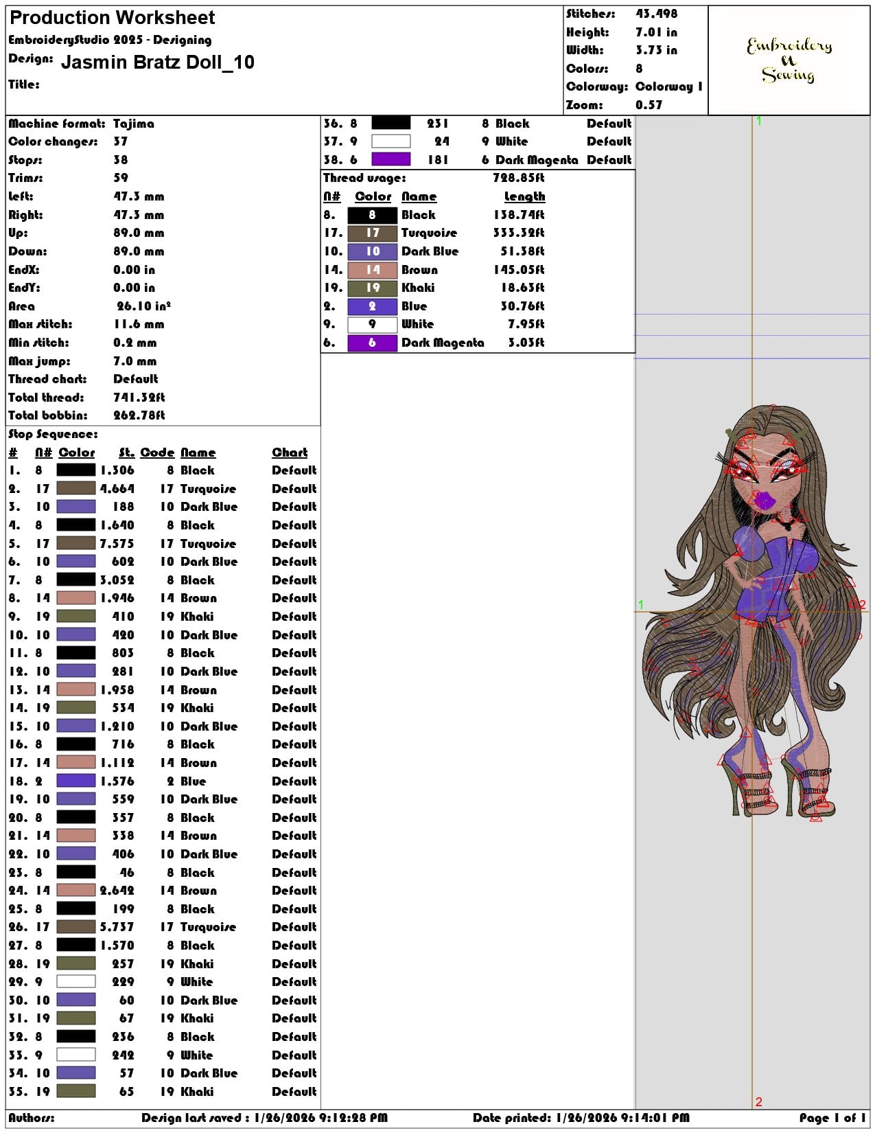 Jasmin Bratz Doll   - Elegant embroidery design file - instant download — view 3